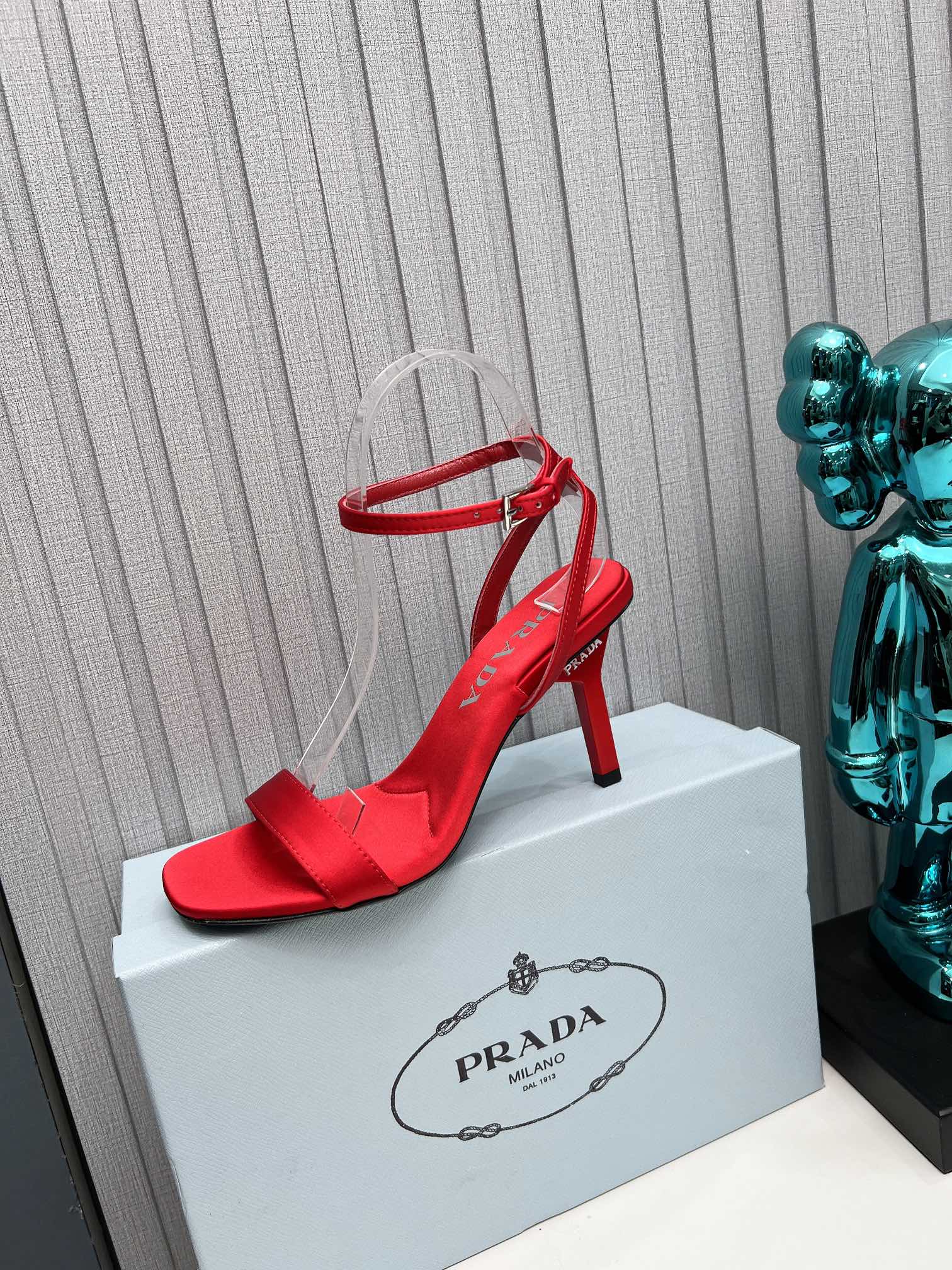 Prad 26s Ankle Strap Sandals Stiletto Heel 80mm In Dark Red Satin