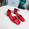 Prad 26s Ankle Strap Pumps 40mm In Red Patent Calfskin Triangle Logo