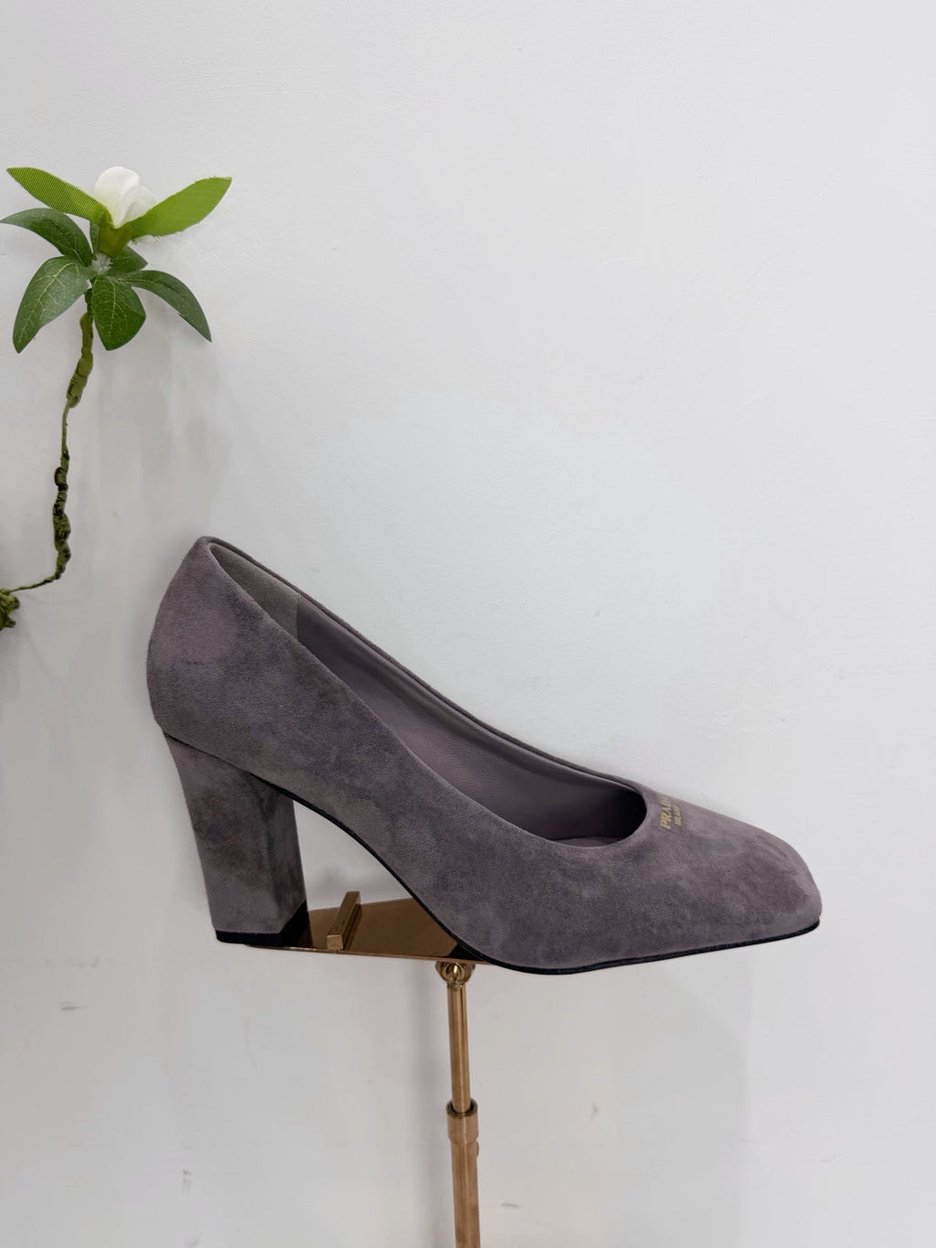 PRA 26SS Square-toe Block Heels 85 Dark Gray Suede 592361