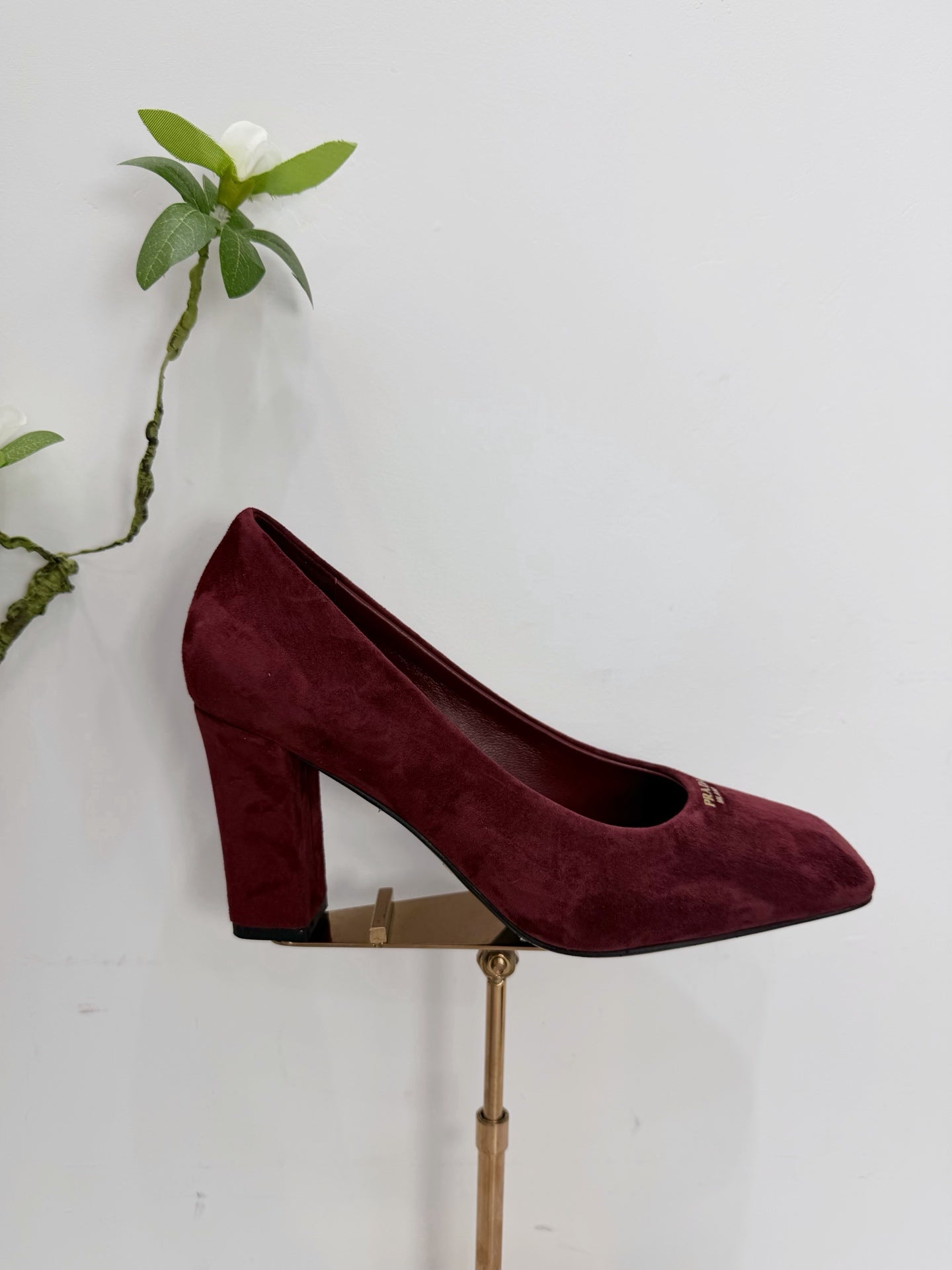 PRA 26SS Square-toe Block Heels 85 Burgundy Suede 592359