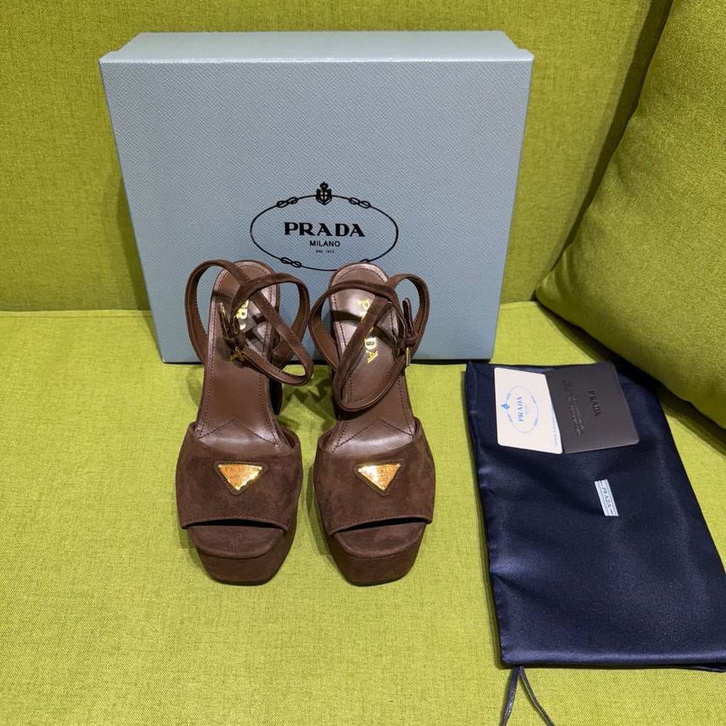 Prada 25 AW Platform Sandals Dark Brown Suede 564120