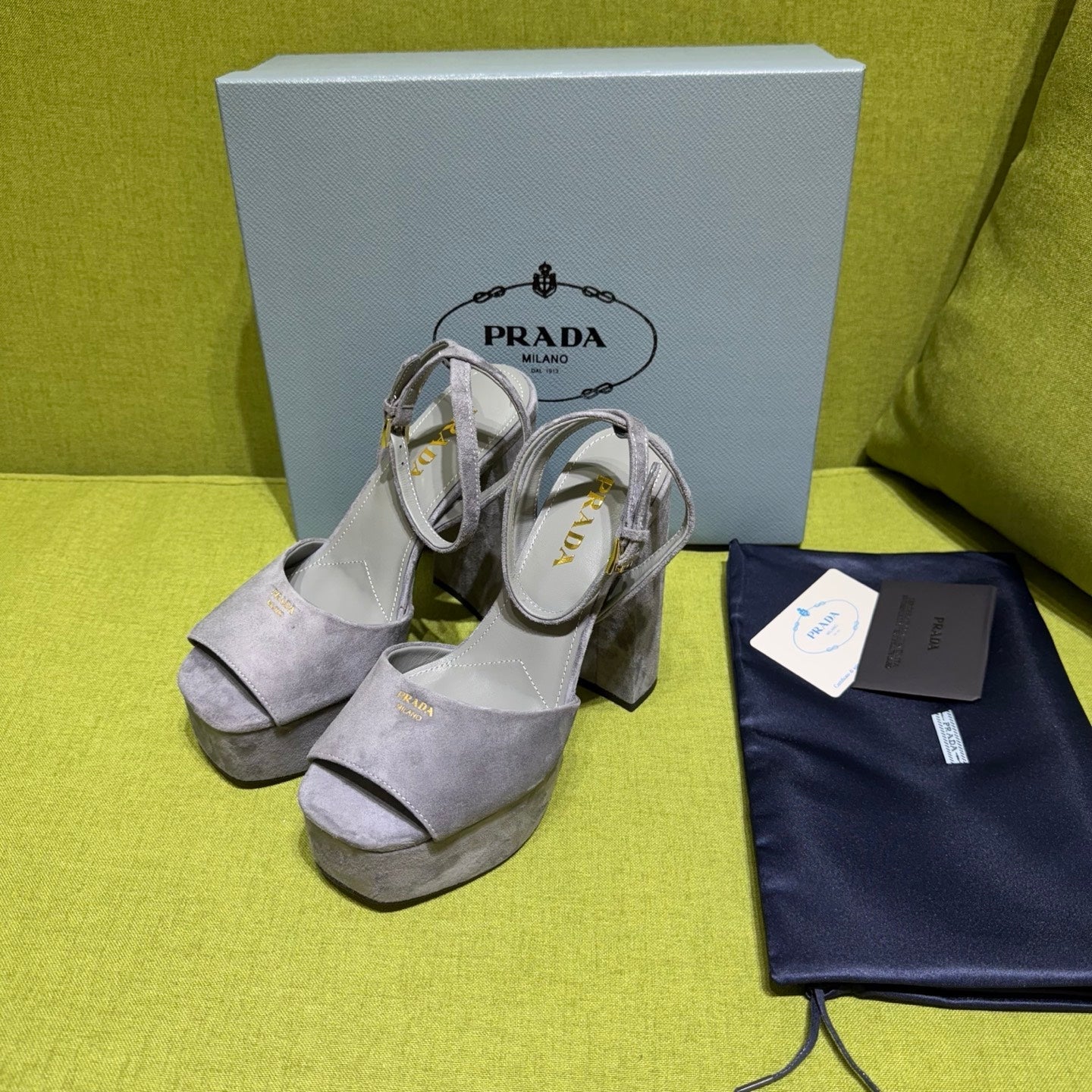 Prada 25 AW Platform Sandals Grey Suede 564118