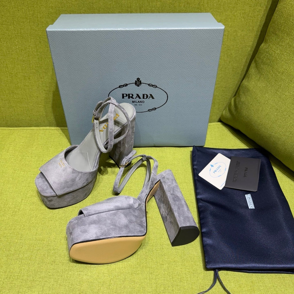 Prada 25 AW Platform Sandals Grey Suede 564118