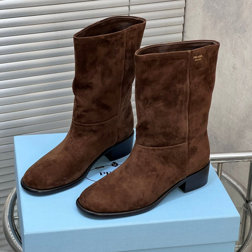 Prada 25 Boot Brown Suede Sheepskin 499844