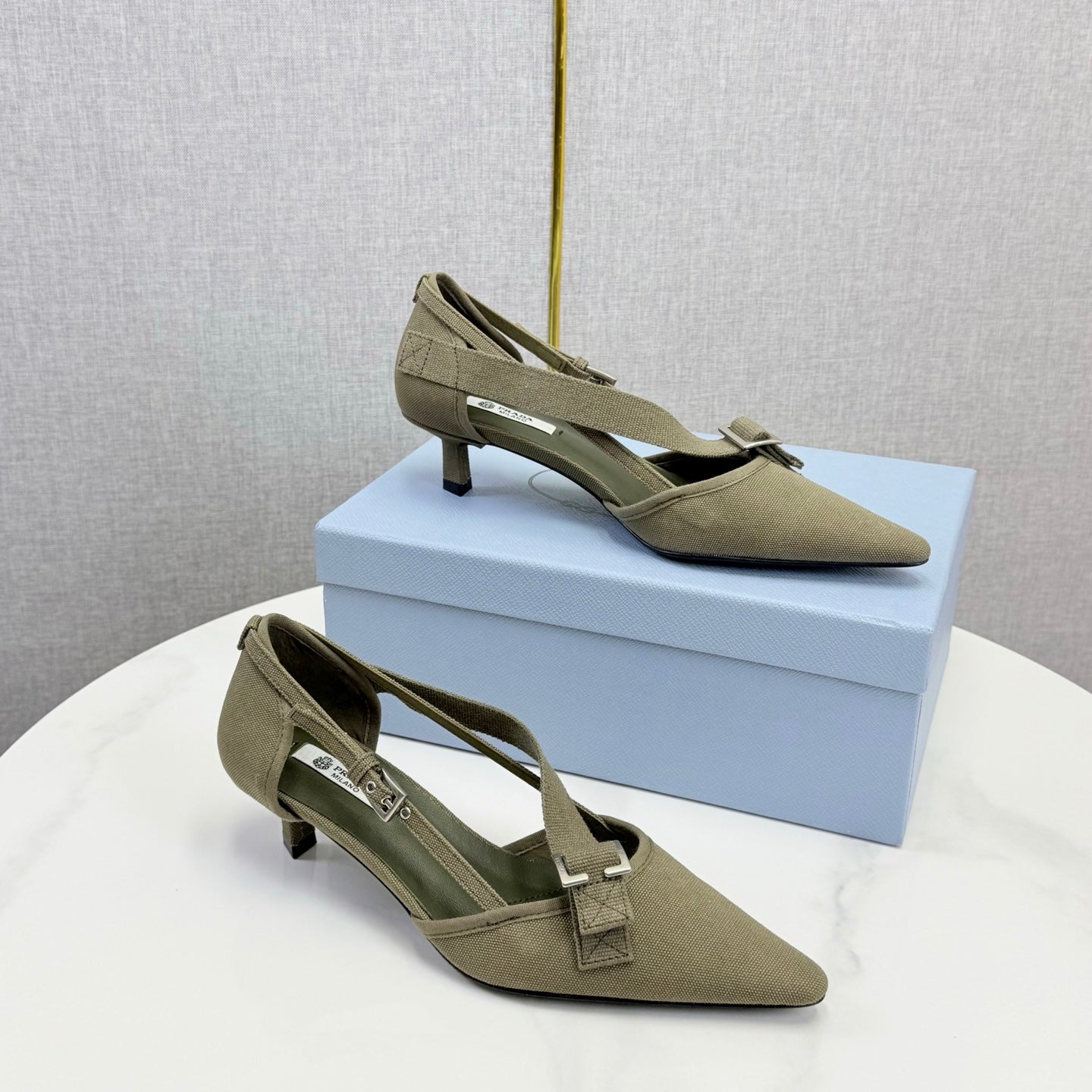 Prada Pumps 4.5cm Olive Green Canvas 639959