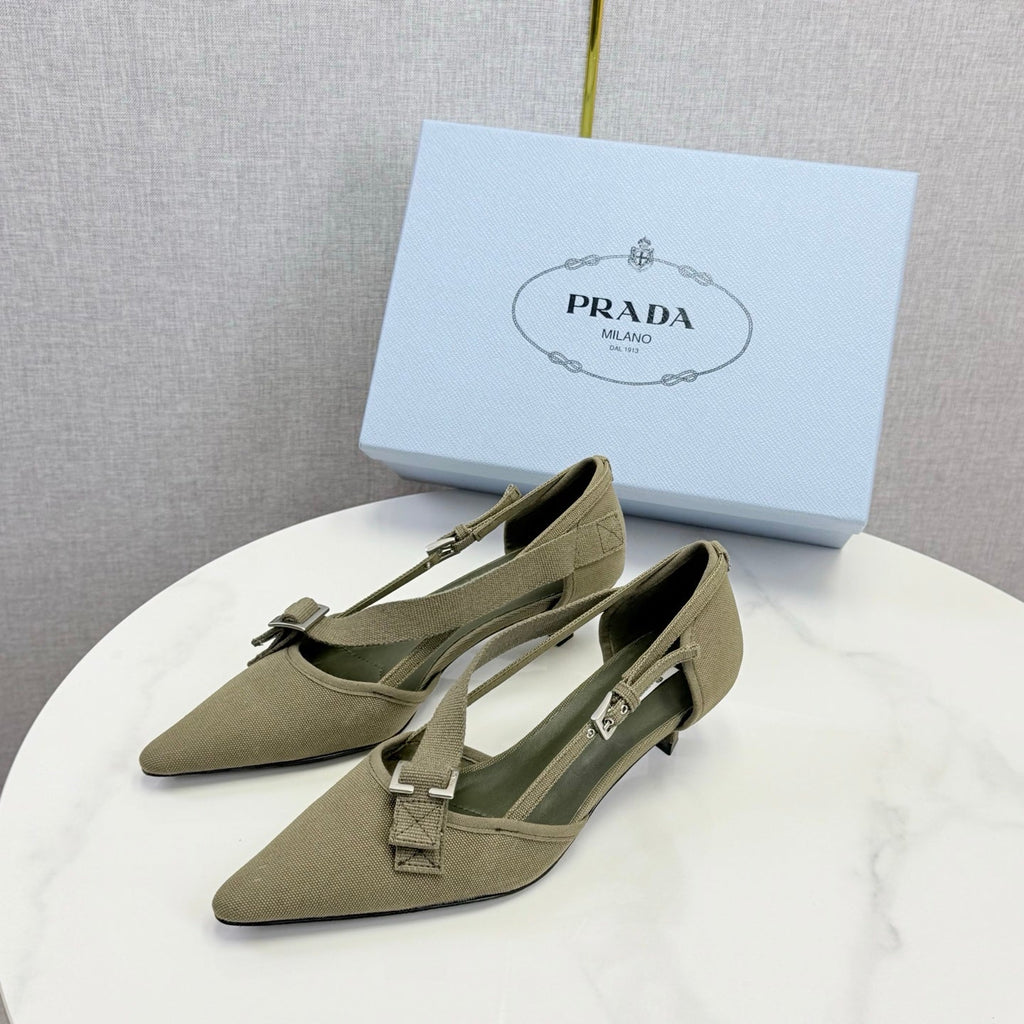 Prada Pumps 4.5cm Olive Green Canvas 639959