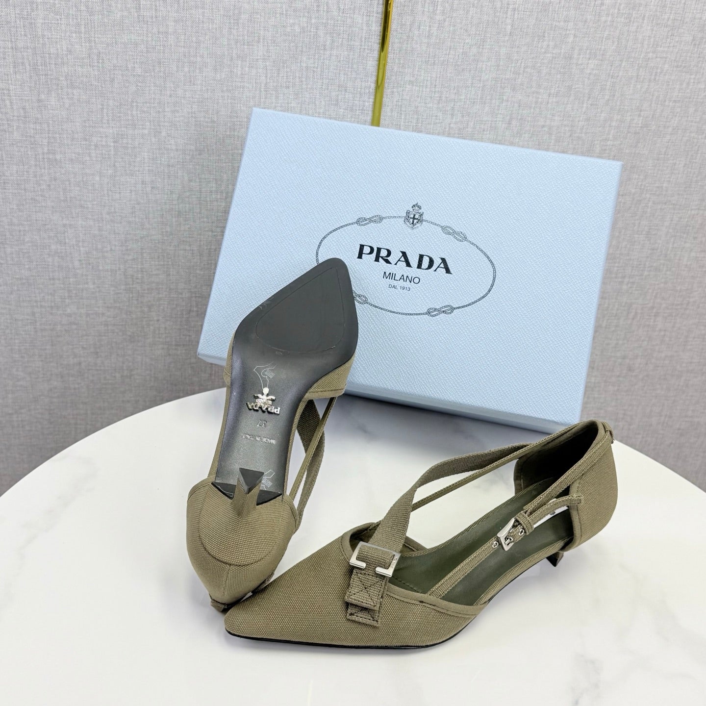 Prada Pumps 4.5cm Olive Green Canvas 639959
