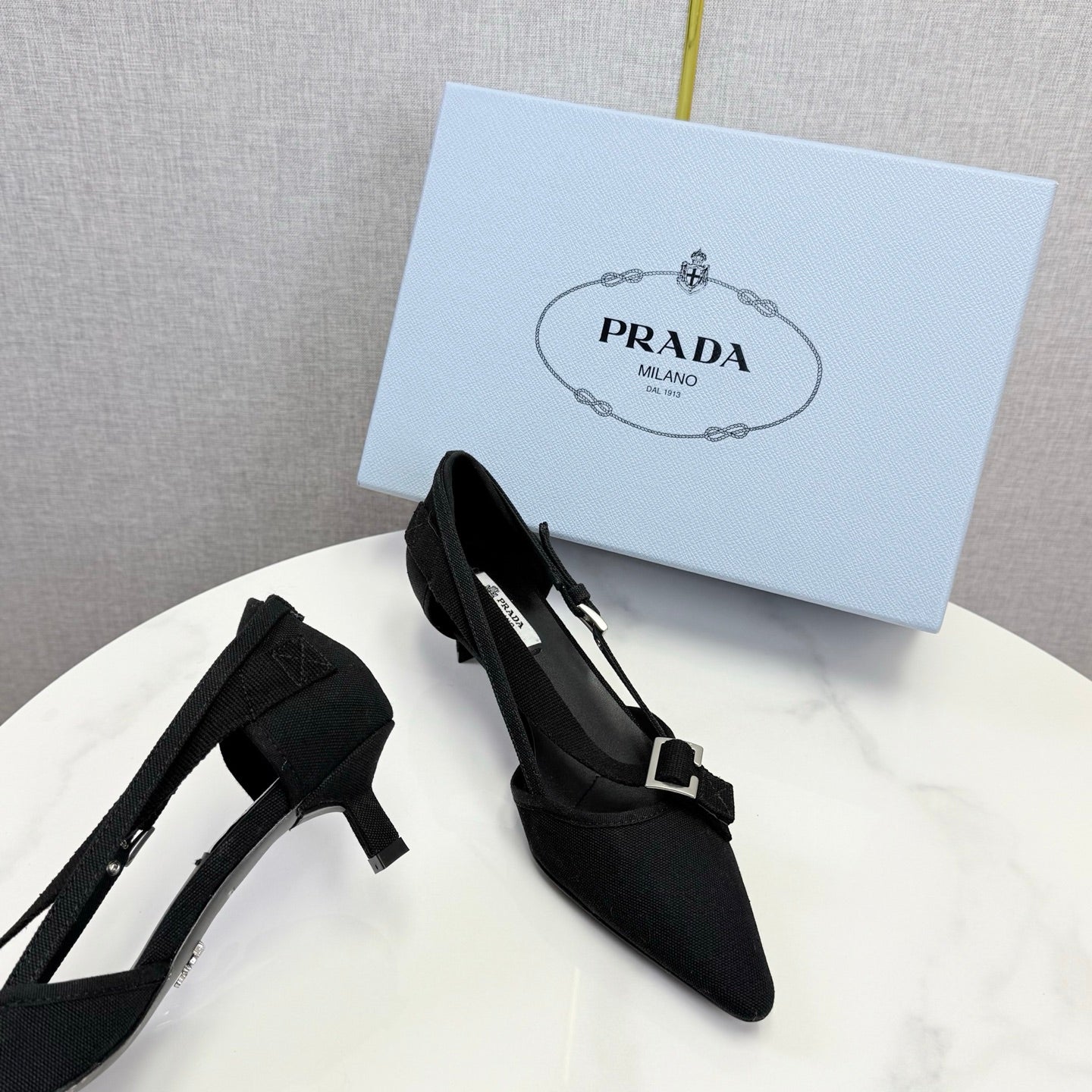 Prada Pumps 4.5cm Black Canvas 639960
