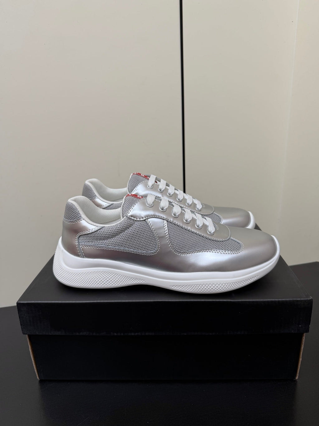 Prada America's Cup Sneaker Sliver Metalic Leather 618917