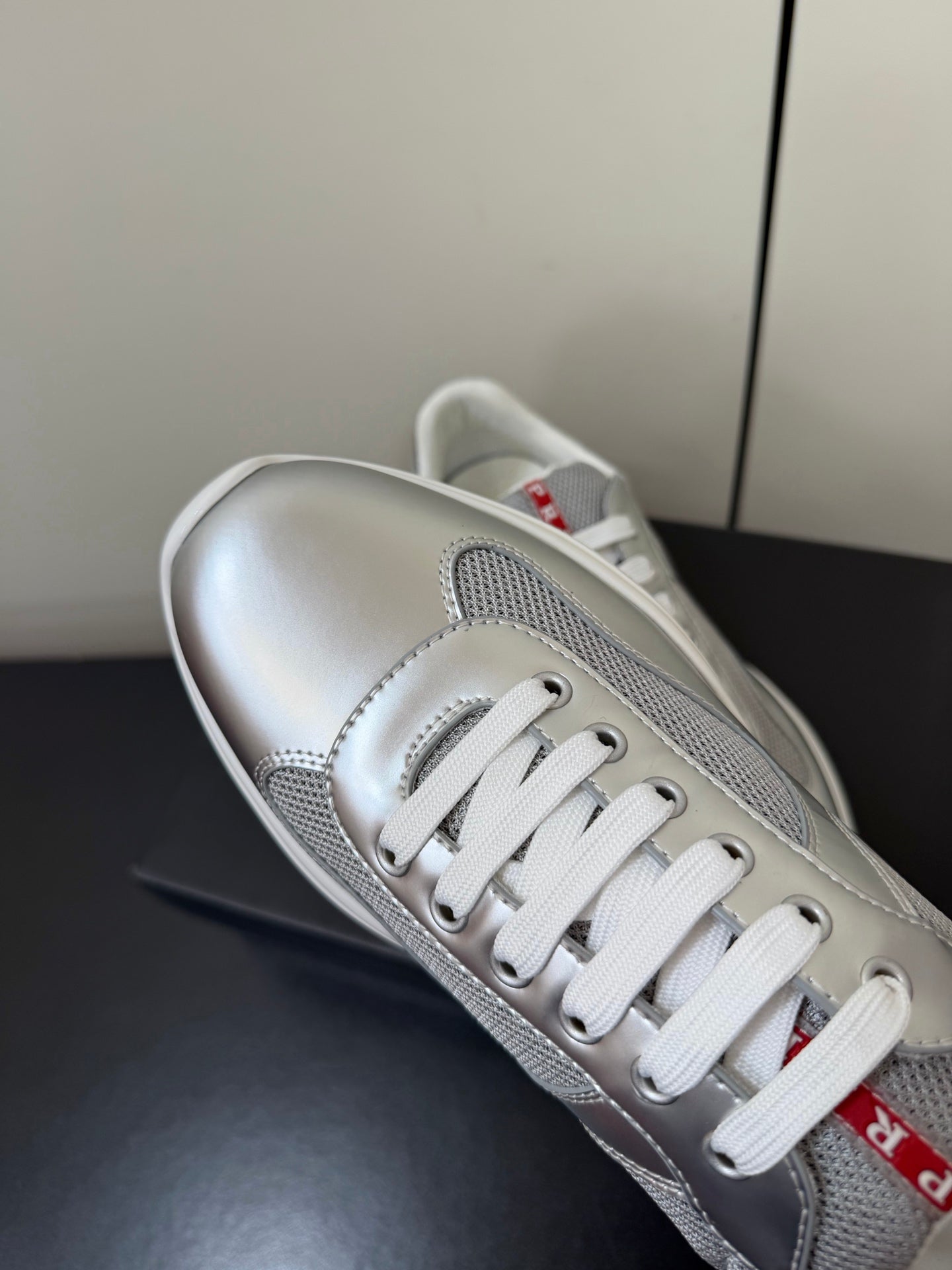 Prada America's Cup Sneaker Sliver Metalic Leather 618917
