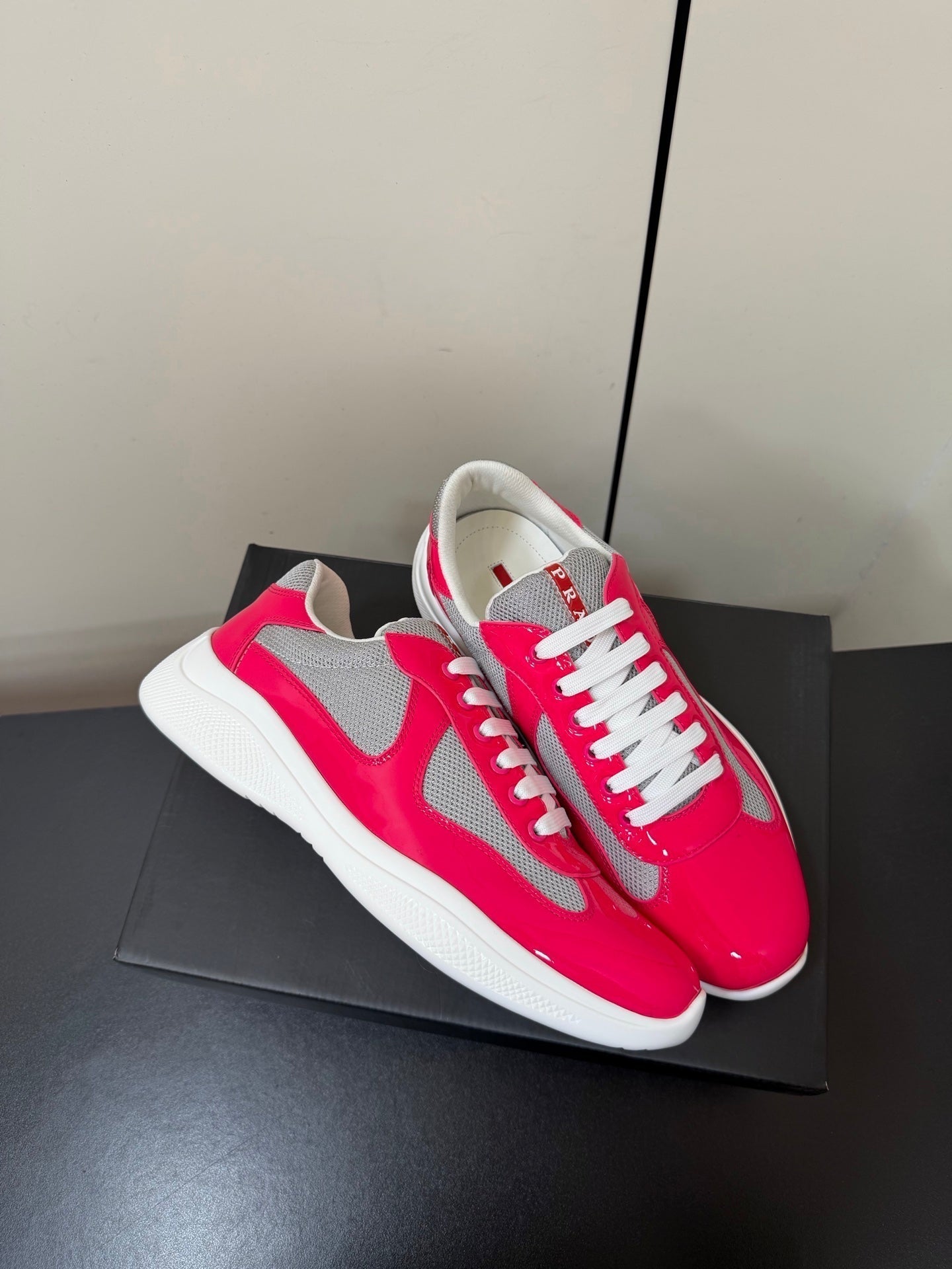 Prada America's Cup Sneaker Pink Patent Leather Mesh 618918