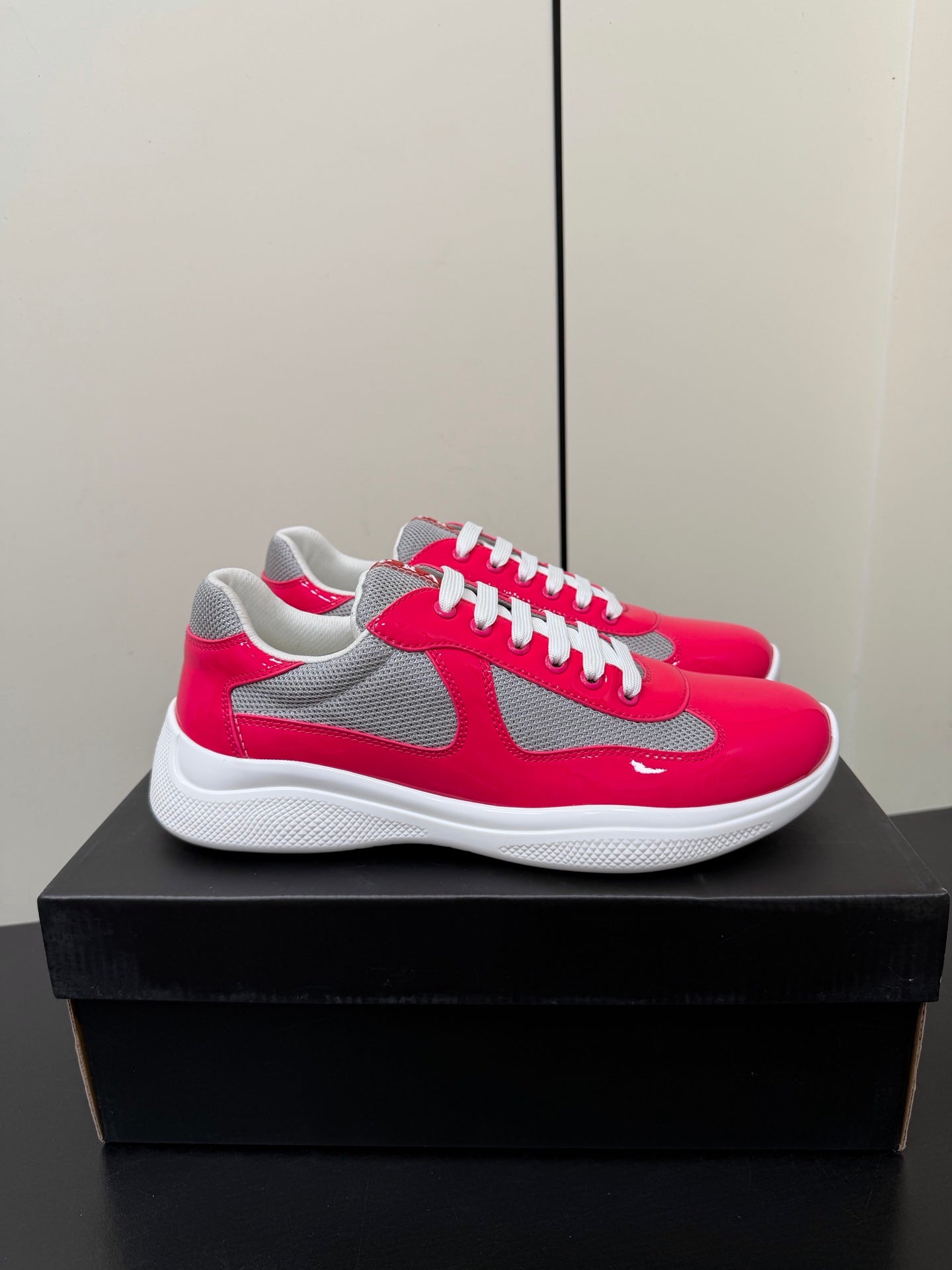 Prada America's Cup Sneaker Pink Patent Leather Mesh 618918