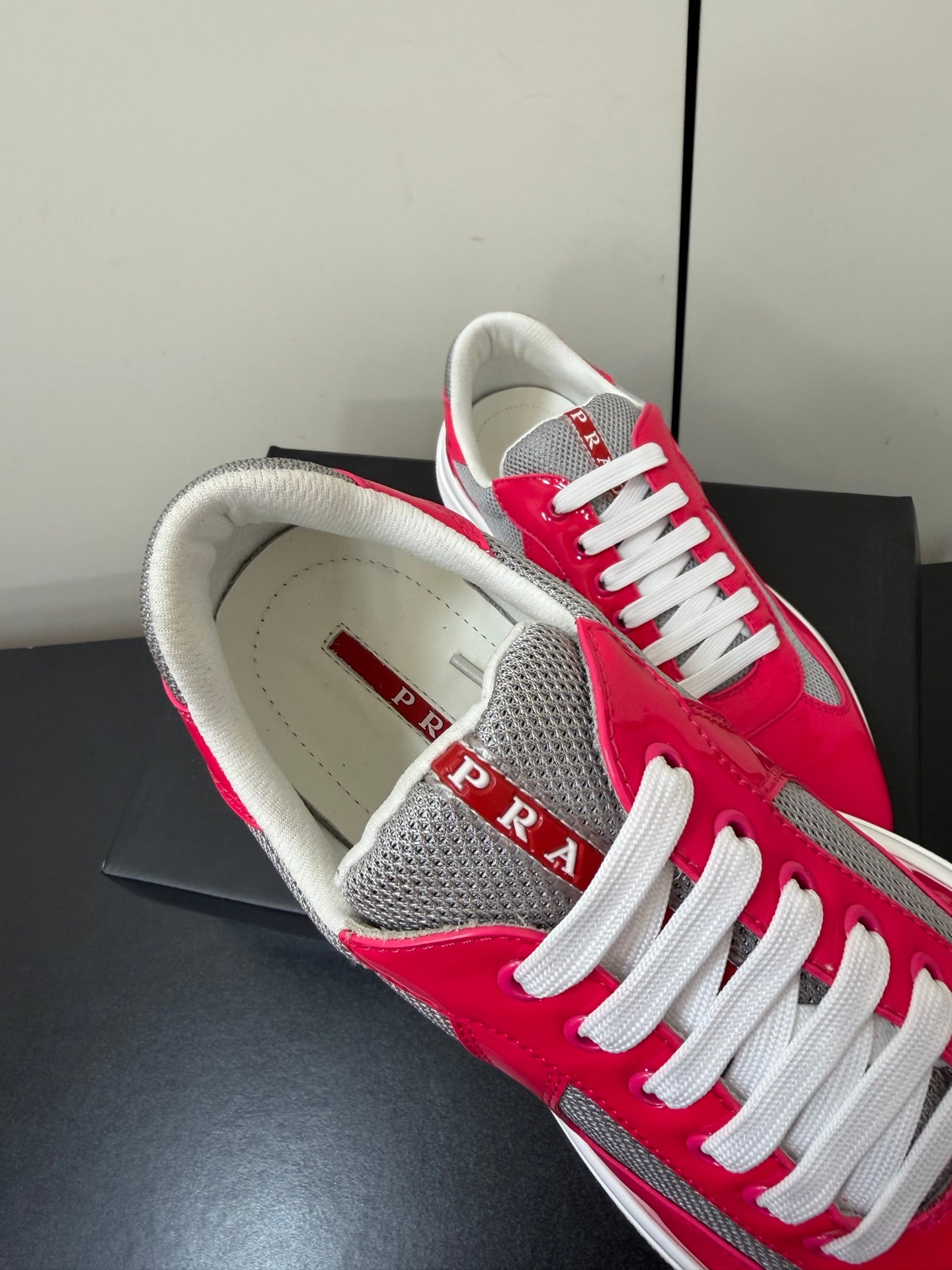 Prada America's Cup Sneaker Pink Patent Leather Mesh 618918