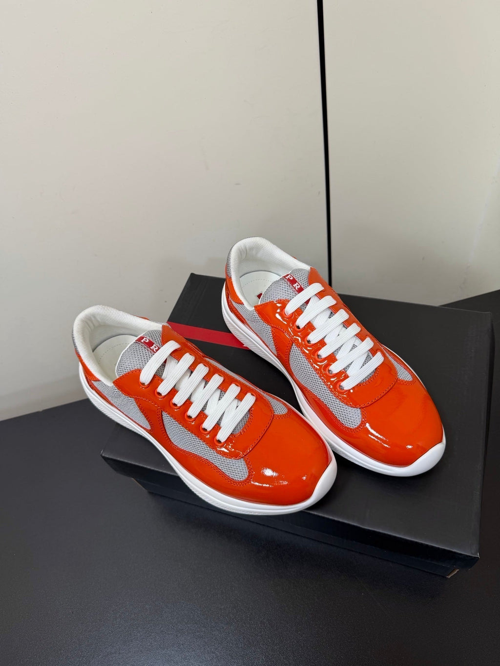Prada America's Cup Sneaker Red Patent Leather Mesh 618921