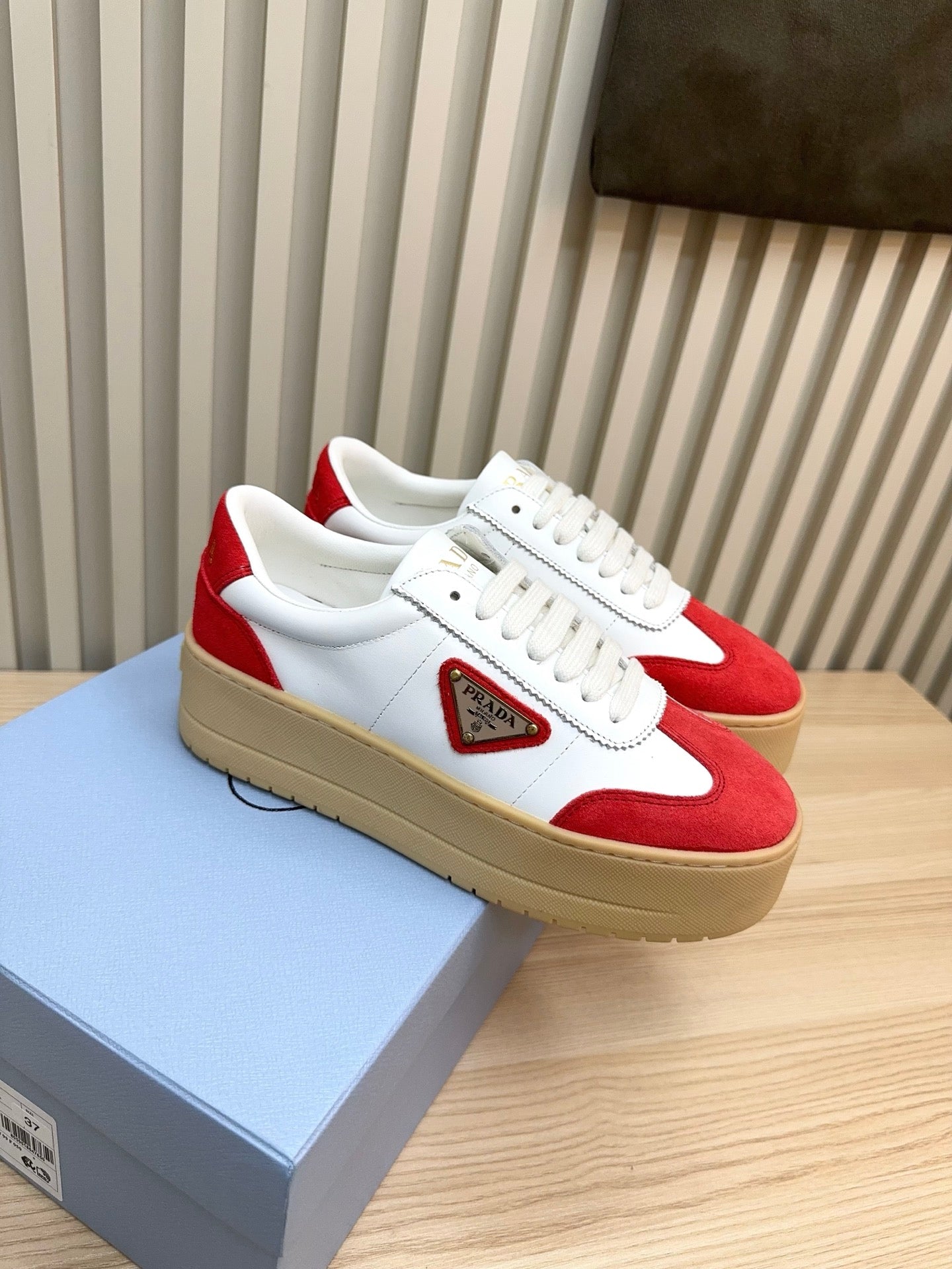 Prada Downtown Bold Red White Nappa Leather & Suede 564145