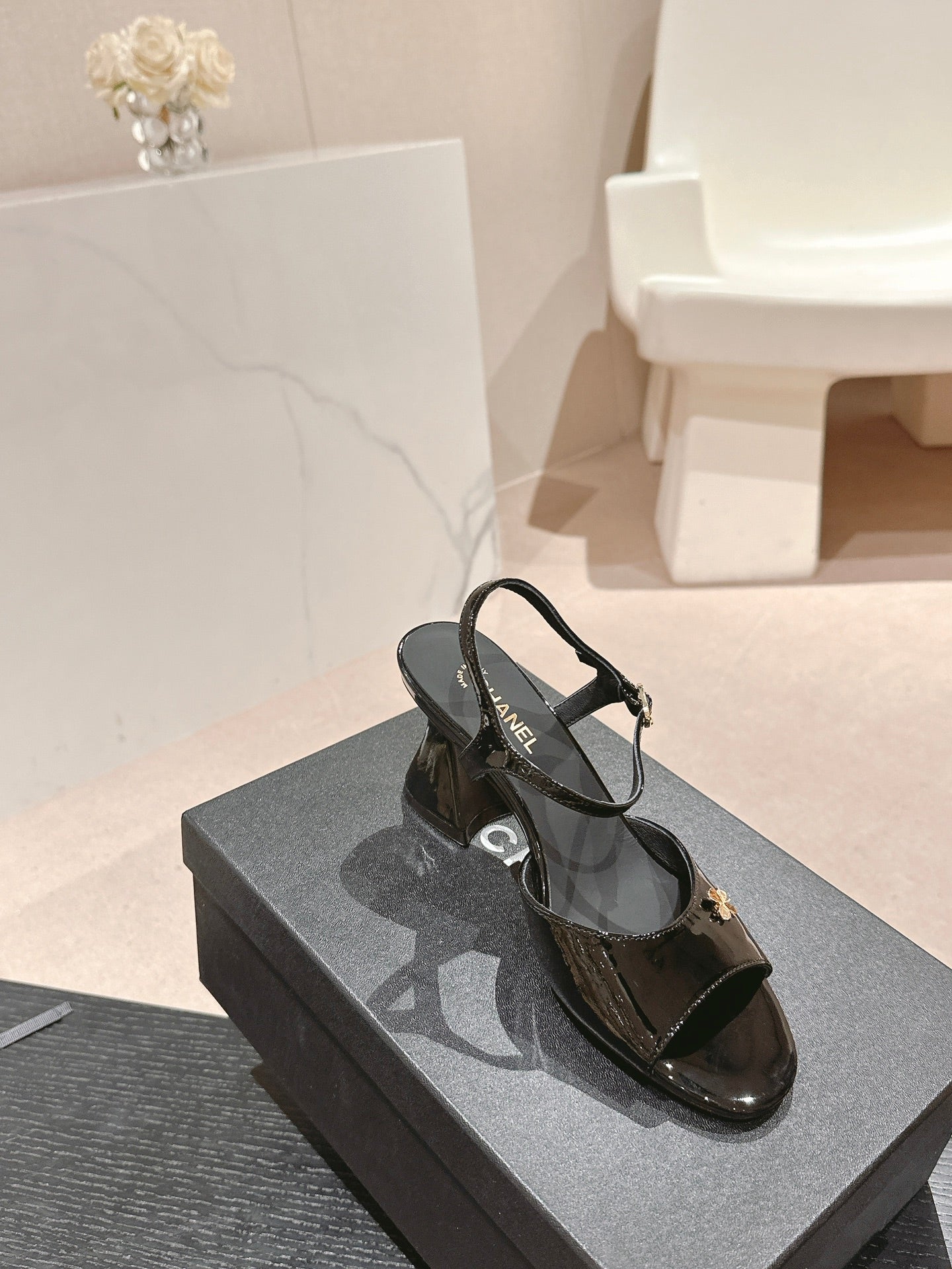 CHANEL HIGH HEELS SANDAL IN BLACK LAMBSKIN