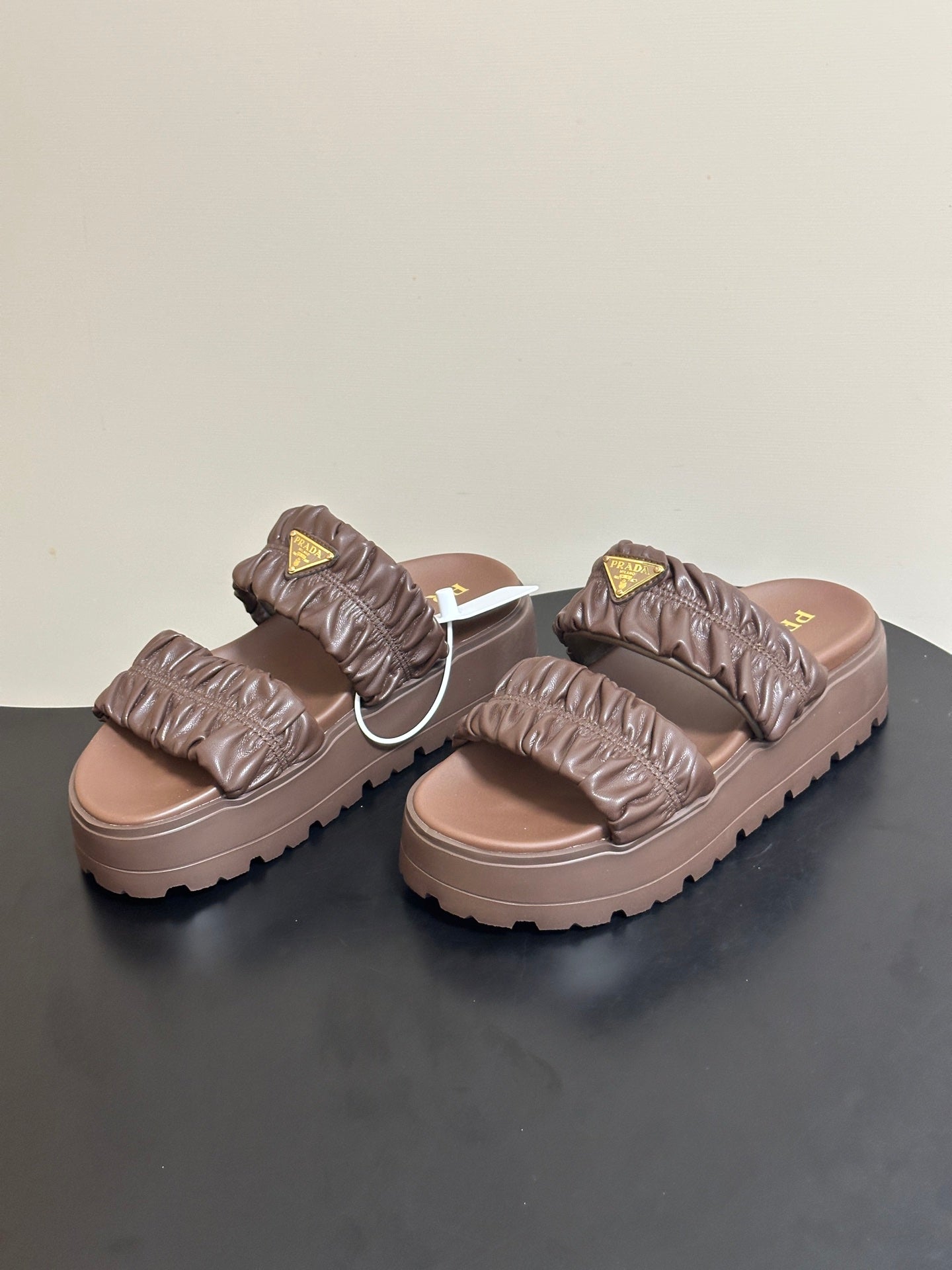 Pra 26s Flatform Slides Brown Matelassé Leather 834767.