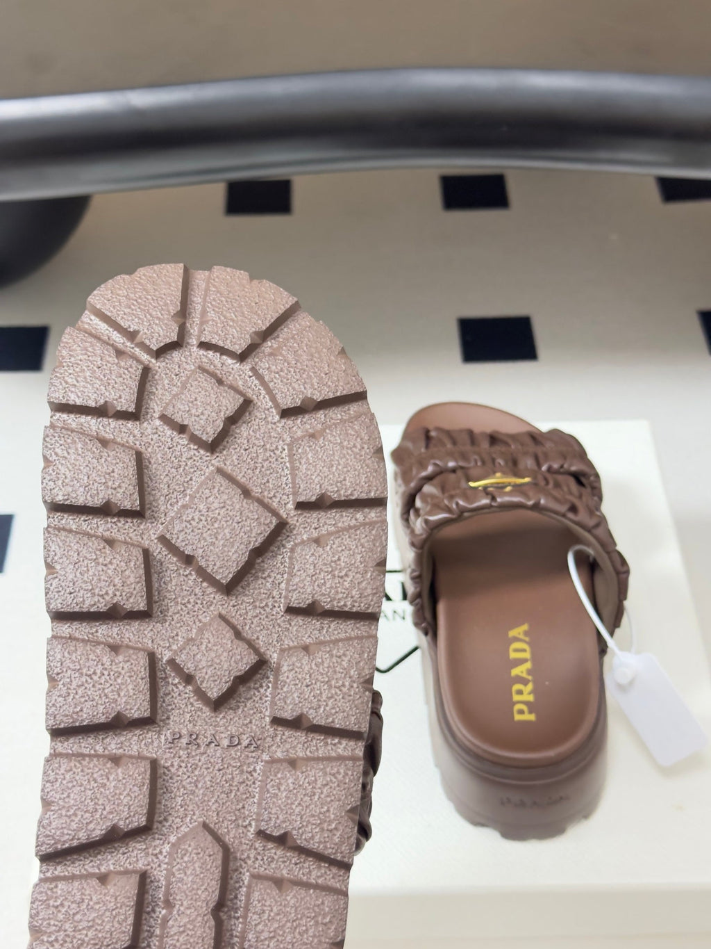 Pra 26s Flatform Slides Brown Matelassé Leather 834767.