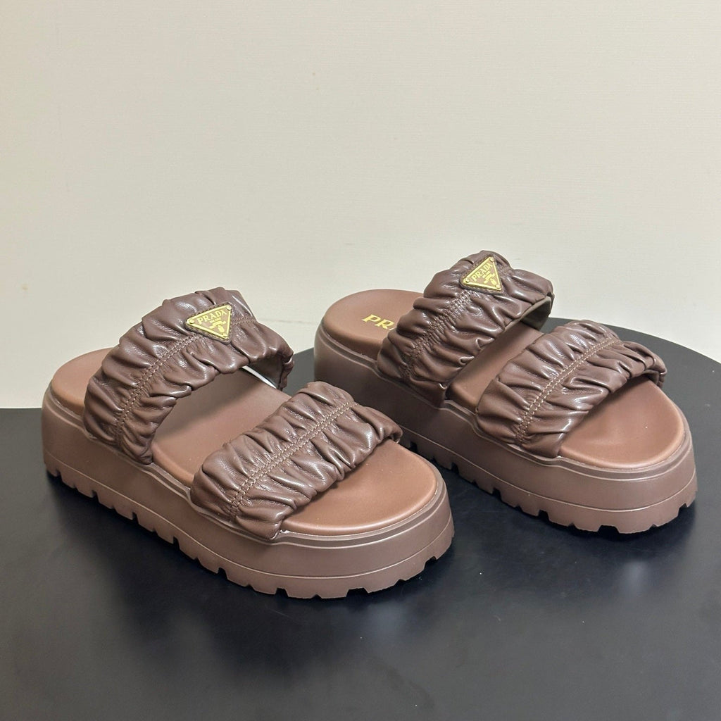 Pra 26s Flatform Slides Brown Matelassé Leather 834767.