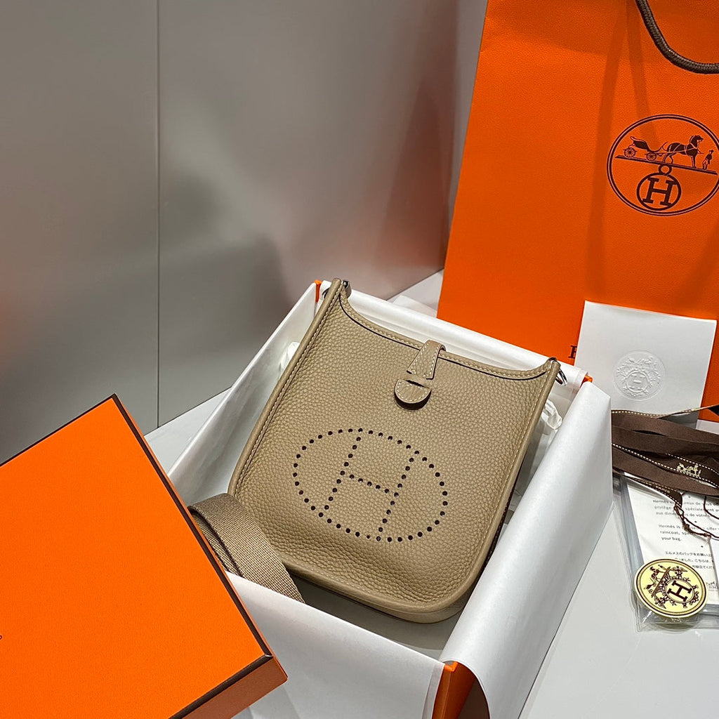 HERMES MINI NEO 18 EVELYNE BAG IN TORTILLA BROWN GRAINED CALFSKIN