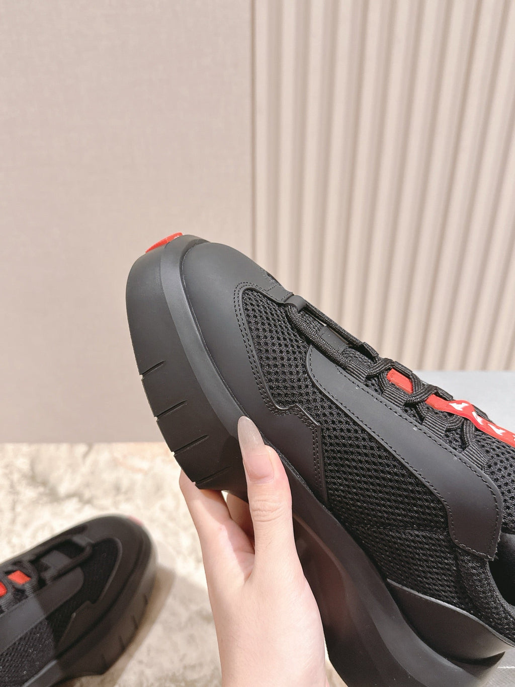 PRA 25s America's Cup Sneakers Black Red Mesh & Cowhide 449691