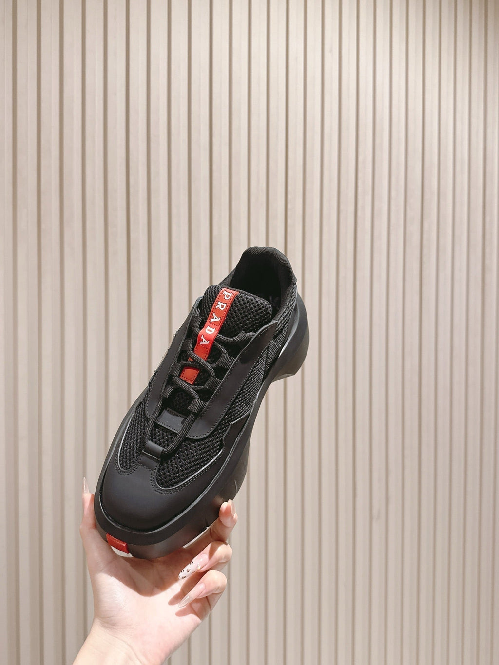 PRA 25s America's Cup Sneakers Black Red Mesh & Cowhide 449691
