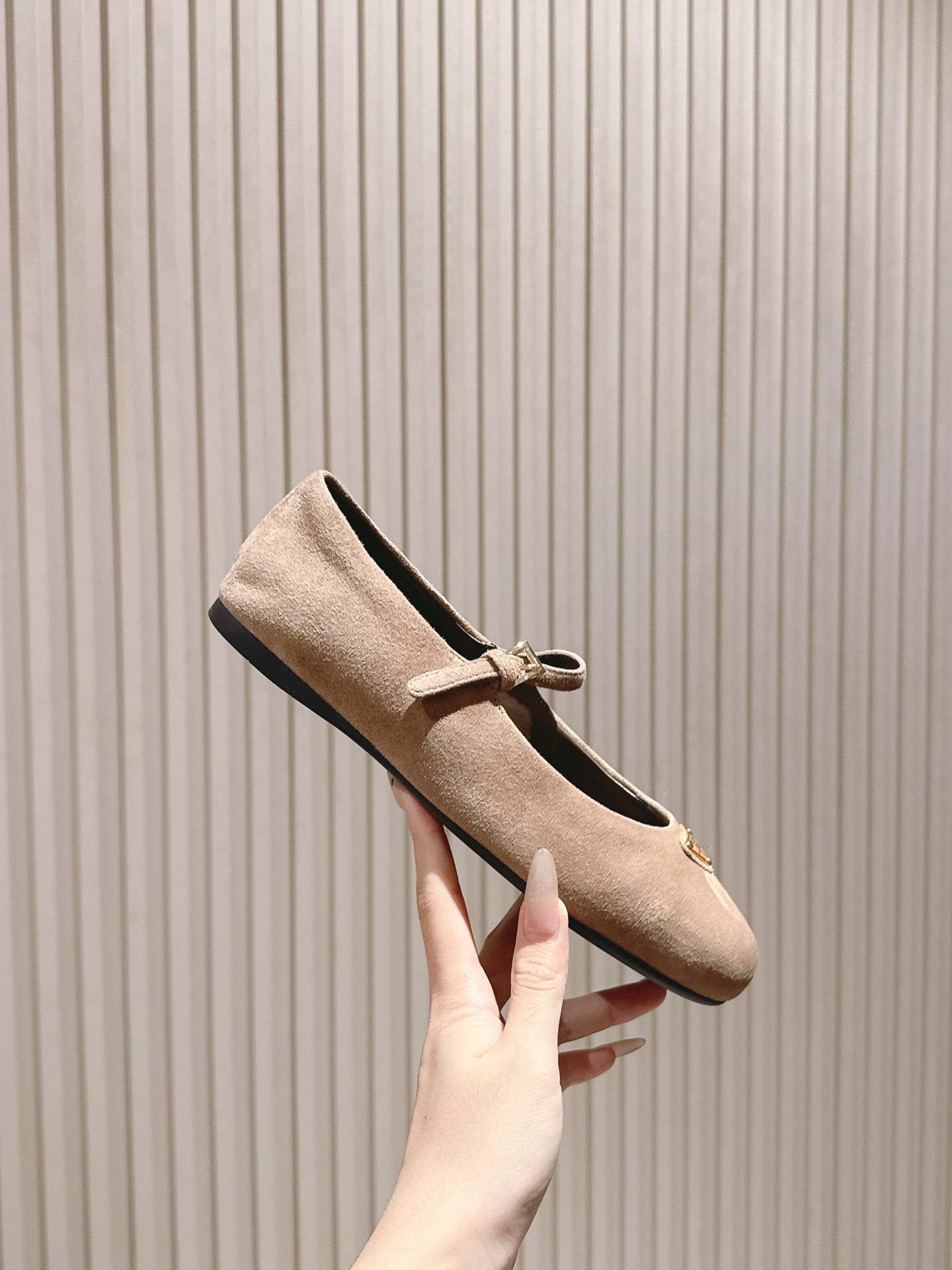 PRA 25s Ballet Flats with Small Buckle Light Brown Suede 449707