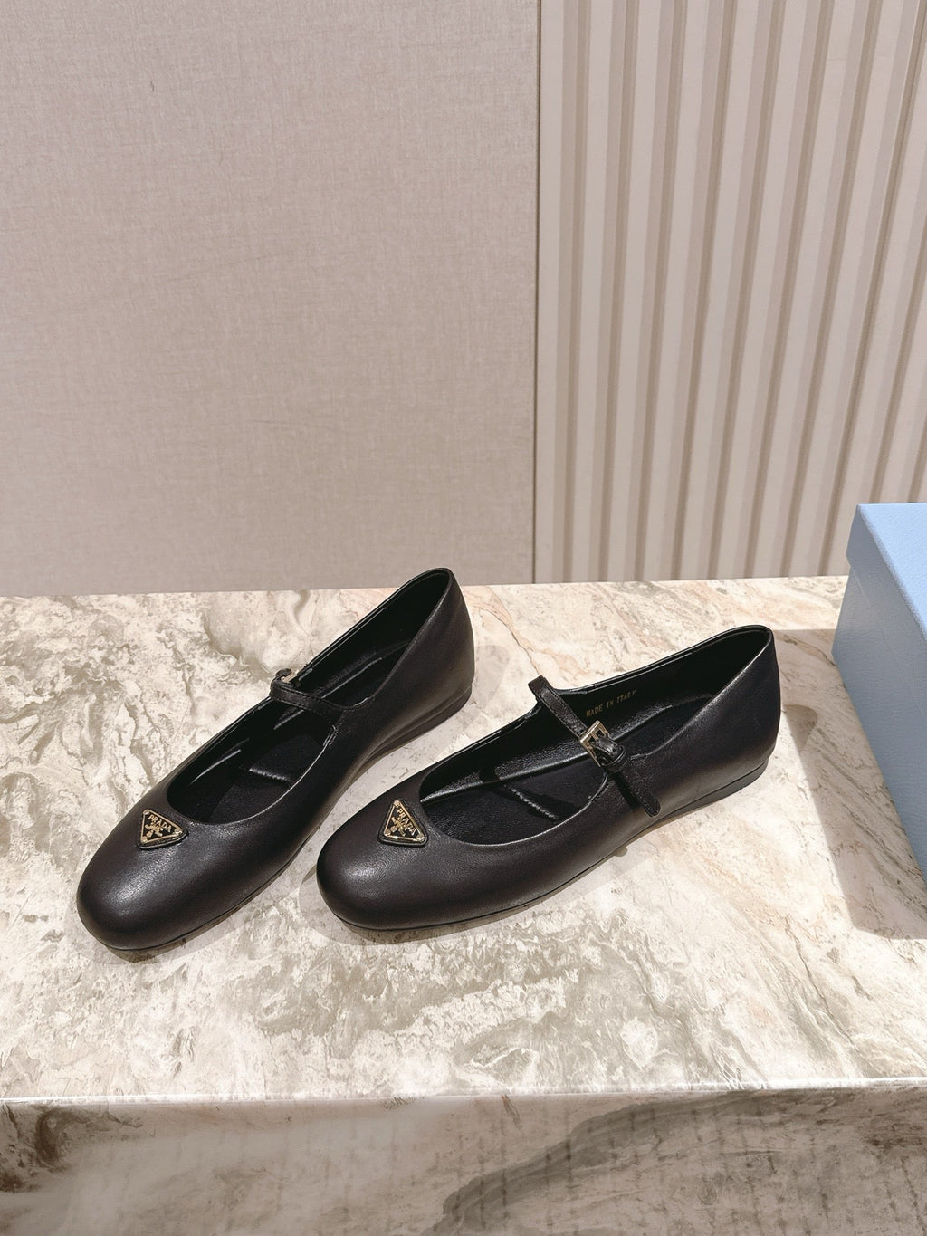 PRA 25s Ballet Flats with Small Buckle Black Cowhide 449714