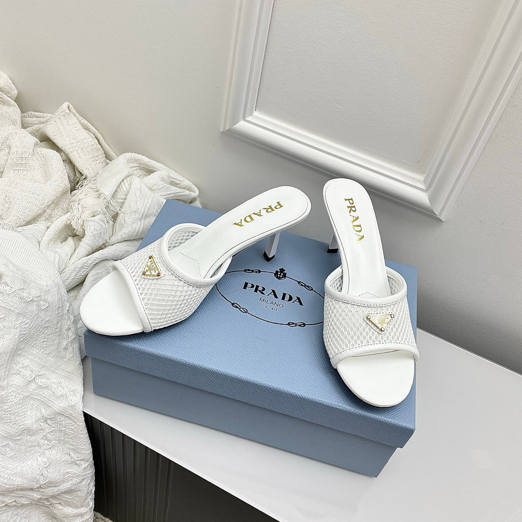 Prada 26s Mules White Mesh Leather 726970