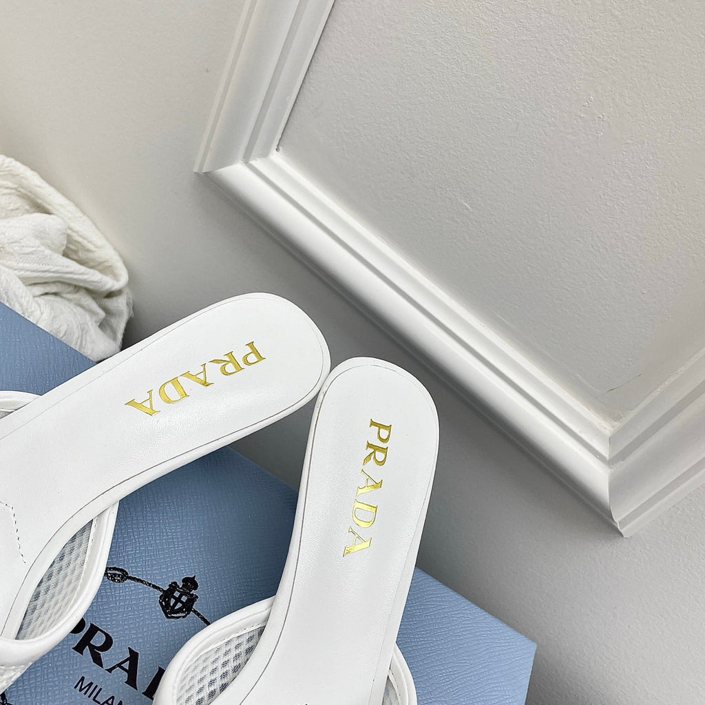 Prada 26s Mules White Mesh Leather 726970