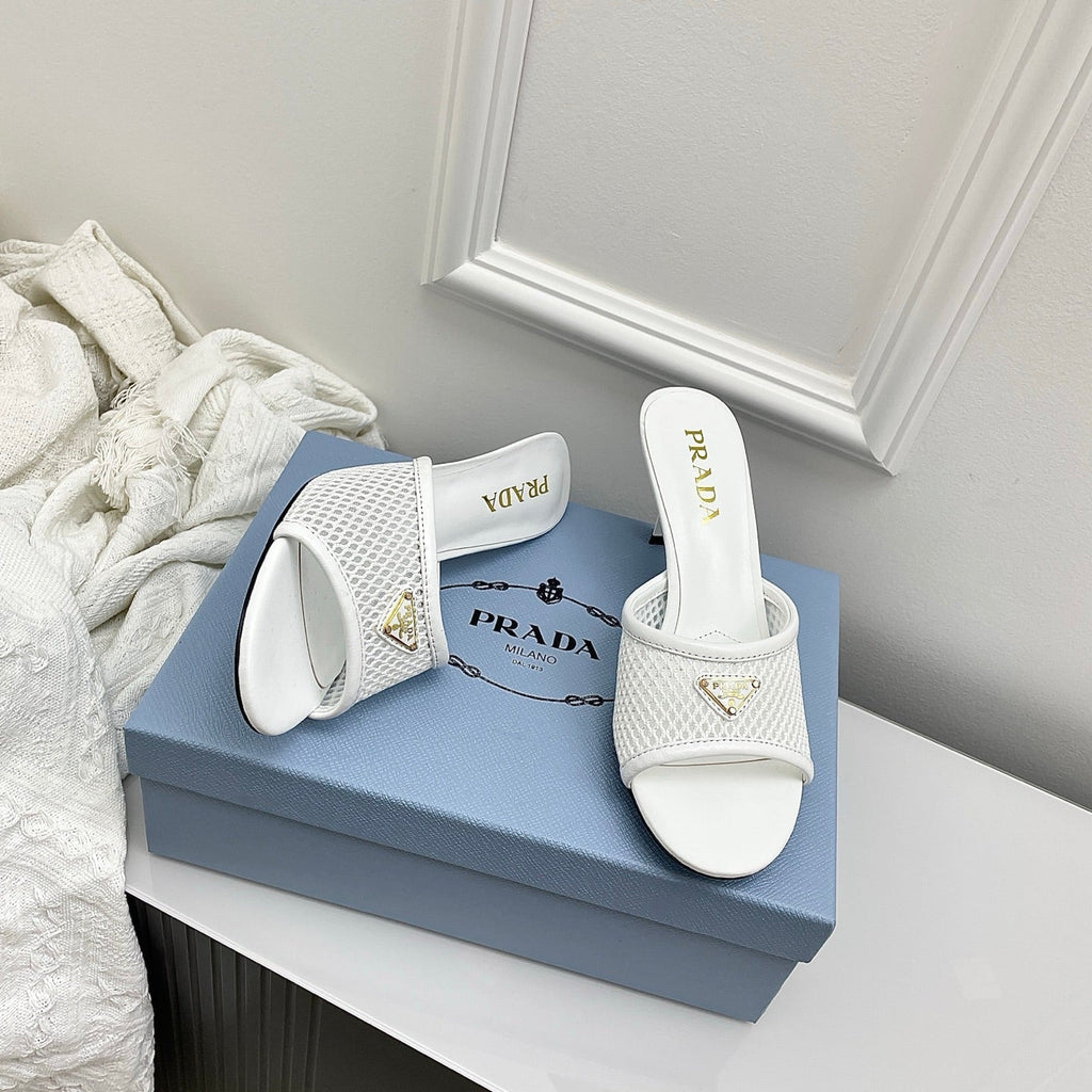 Prada 26s Mules White Mesh Leather 726970