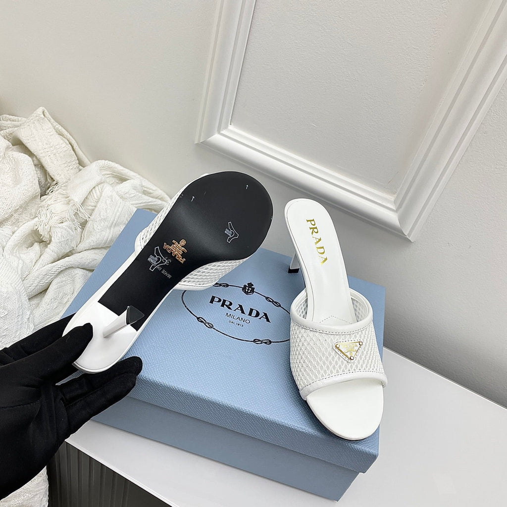 Prada 26s Mules White Mesh Leather 726970