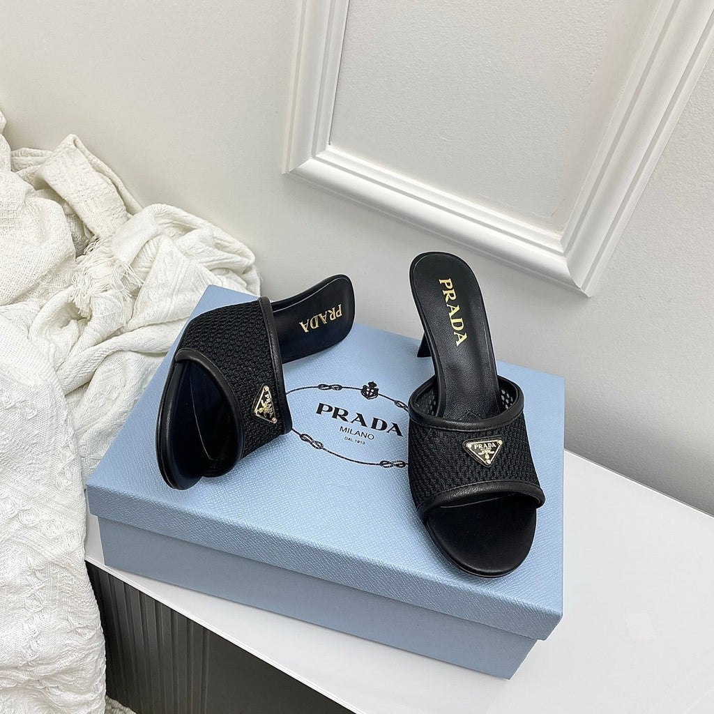 Prada 26s Mules Black Mesh Leather 726971