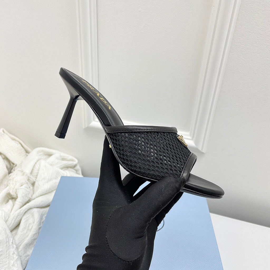 Prada 26s Mules Black Mesh Leather 726971