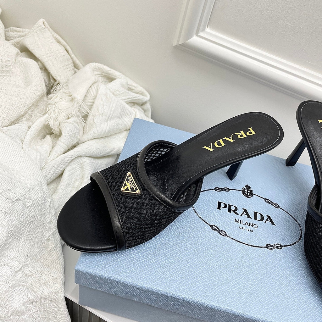 Prada 26s Mules Black Mesh Leather 726971