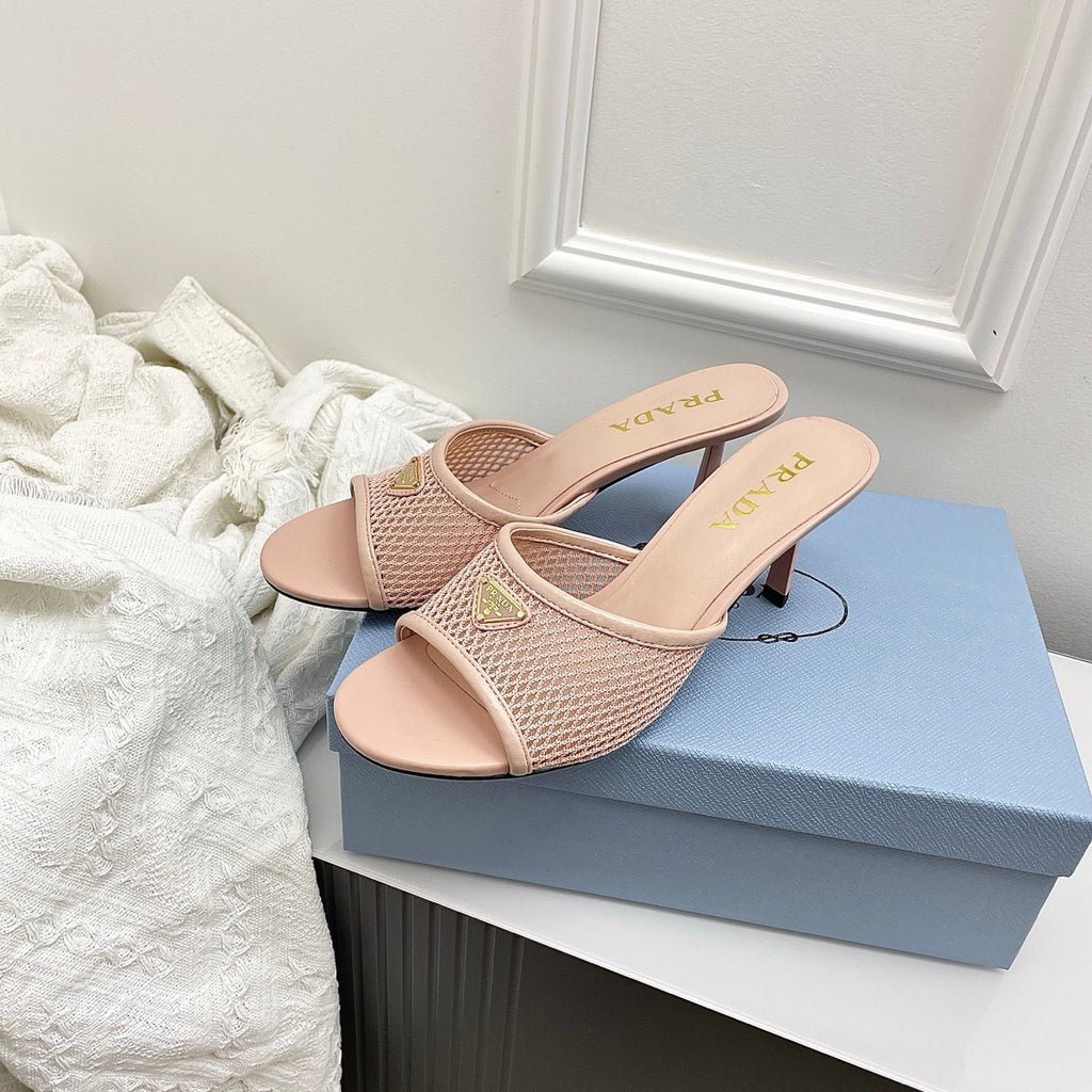 Prada 26s Mules Light Pink Mesh Leather 726972
