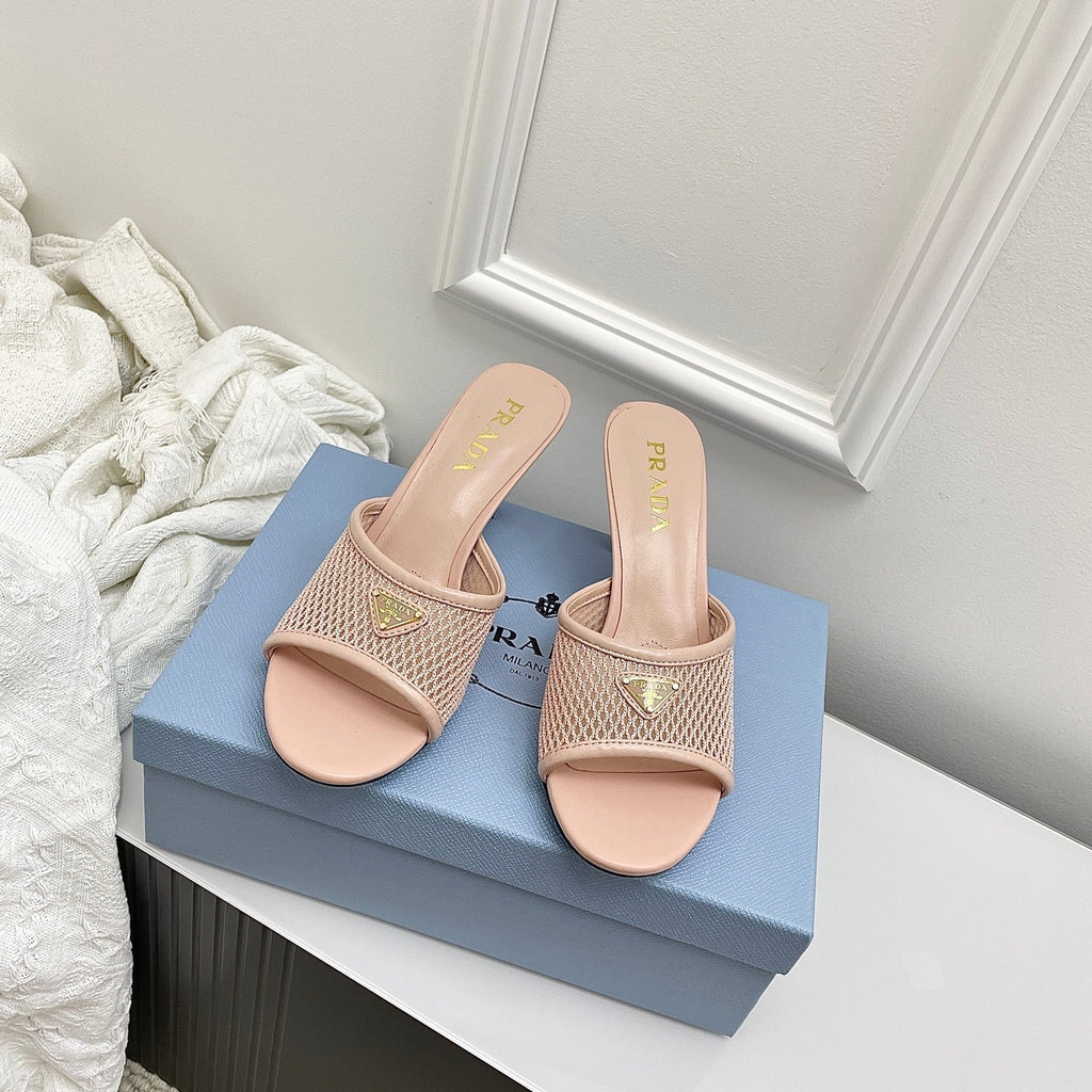 Prada 26s Mules Light Pink Mesh Leather 726972