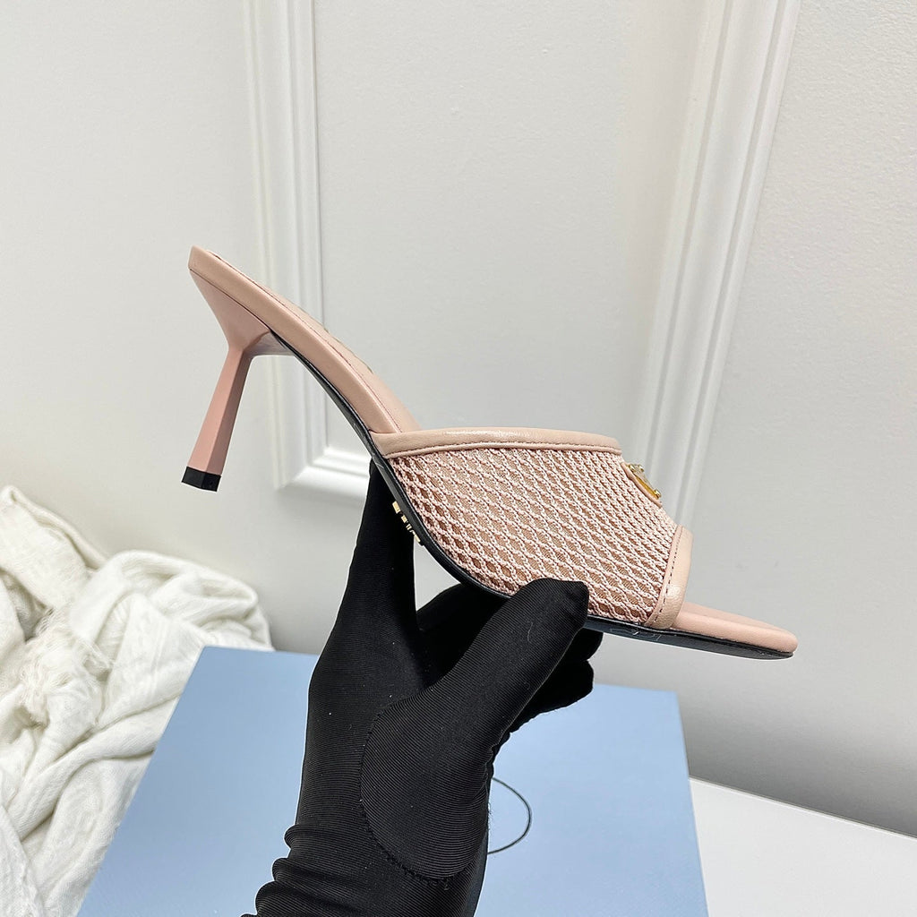 Prada 26s Mules Light Pink Mesh Leather 726972