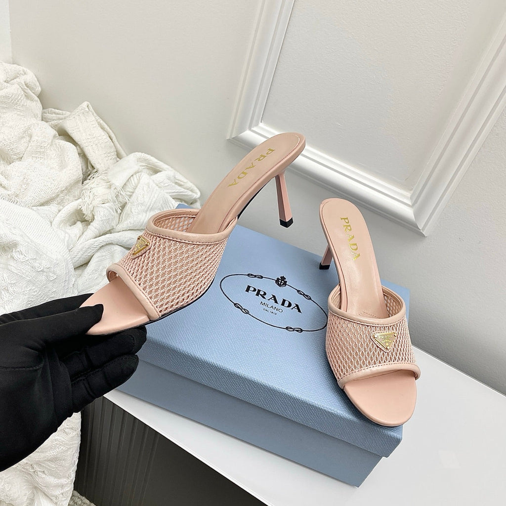 Prada 26s Mules Light Pink Mesh Leather 726972