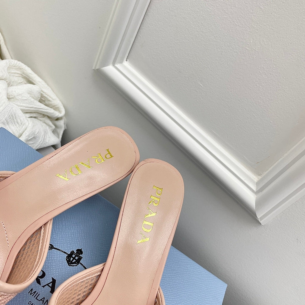 Prada 26s Mules Light Pink Mesh Leather 726972