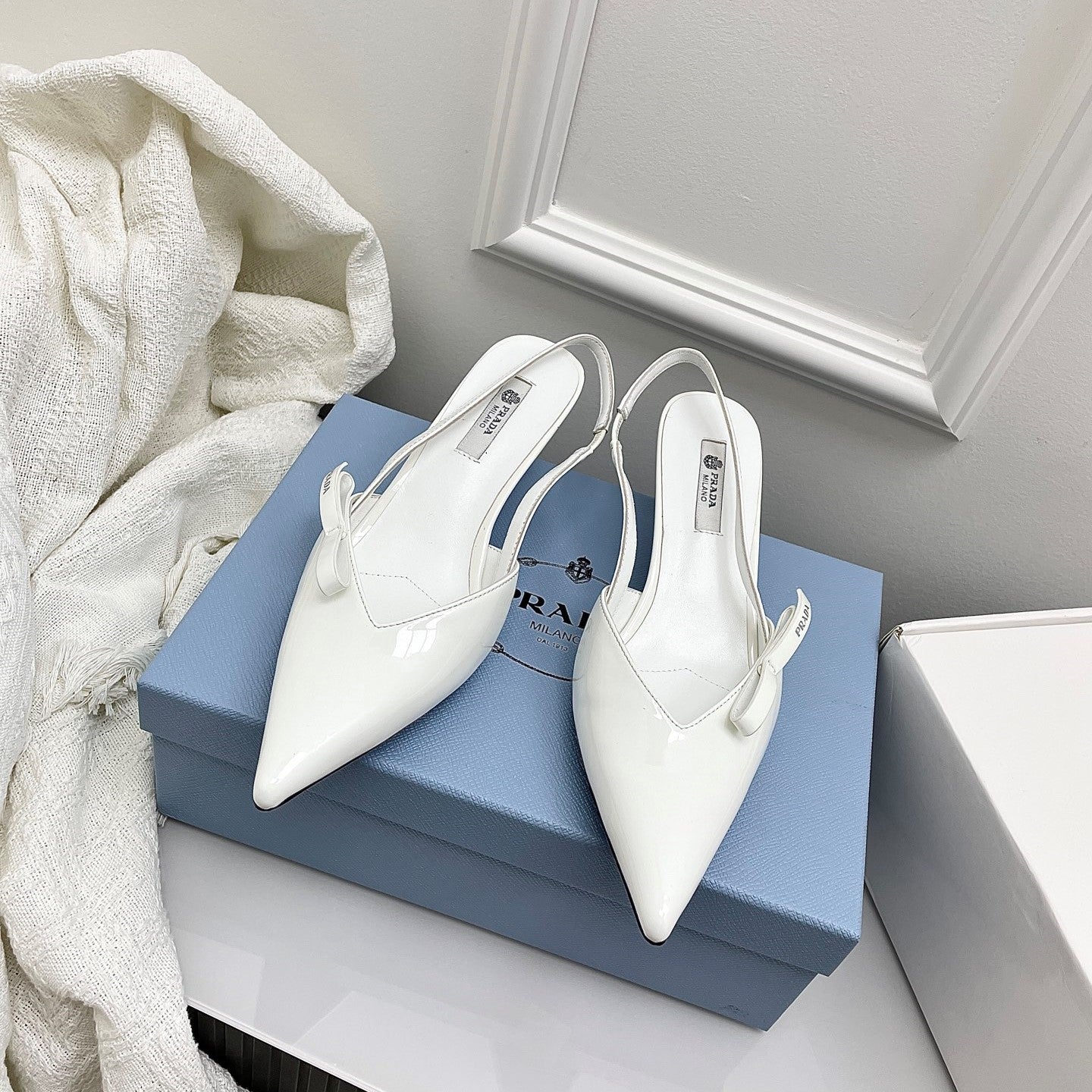 Prada 26s Slingback White Patent Leather 726981