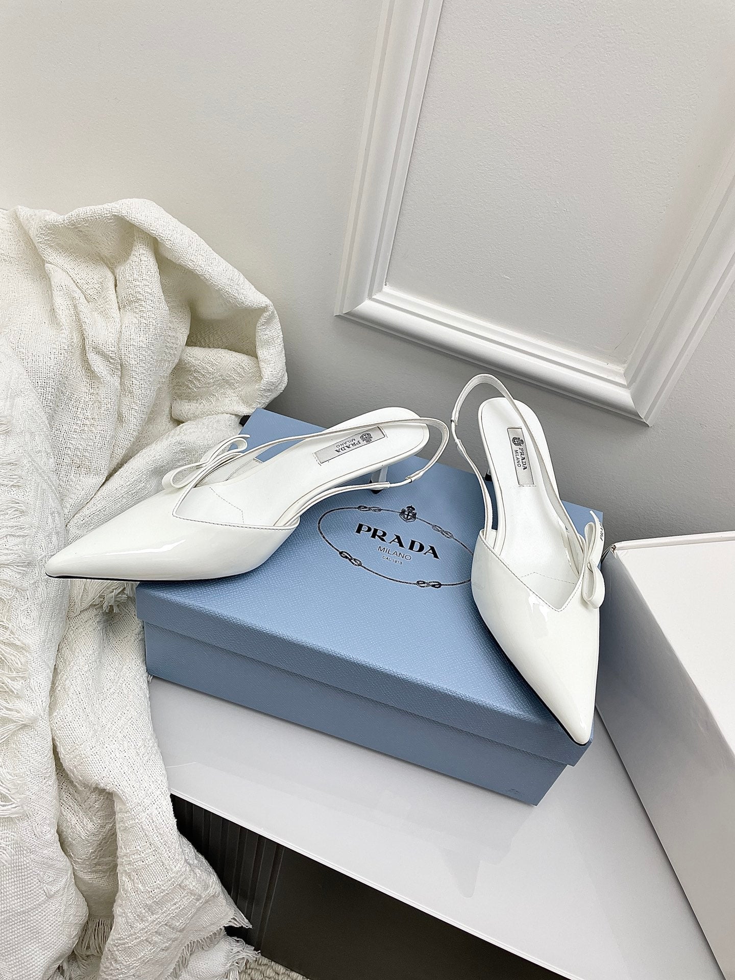 Prada 26s Slingback White Patent Leather 726981