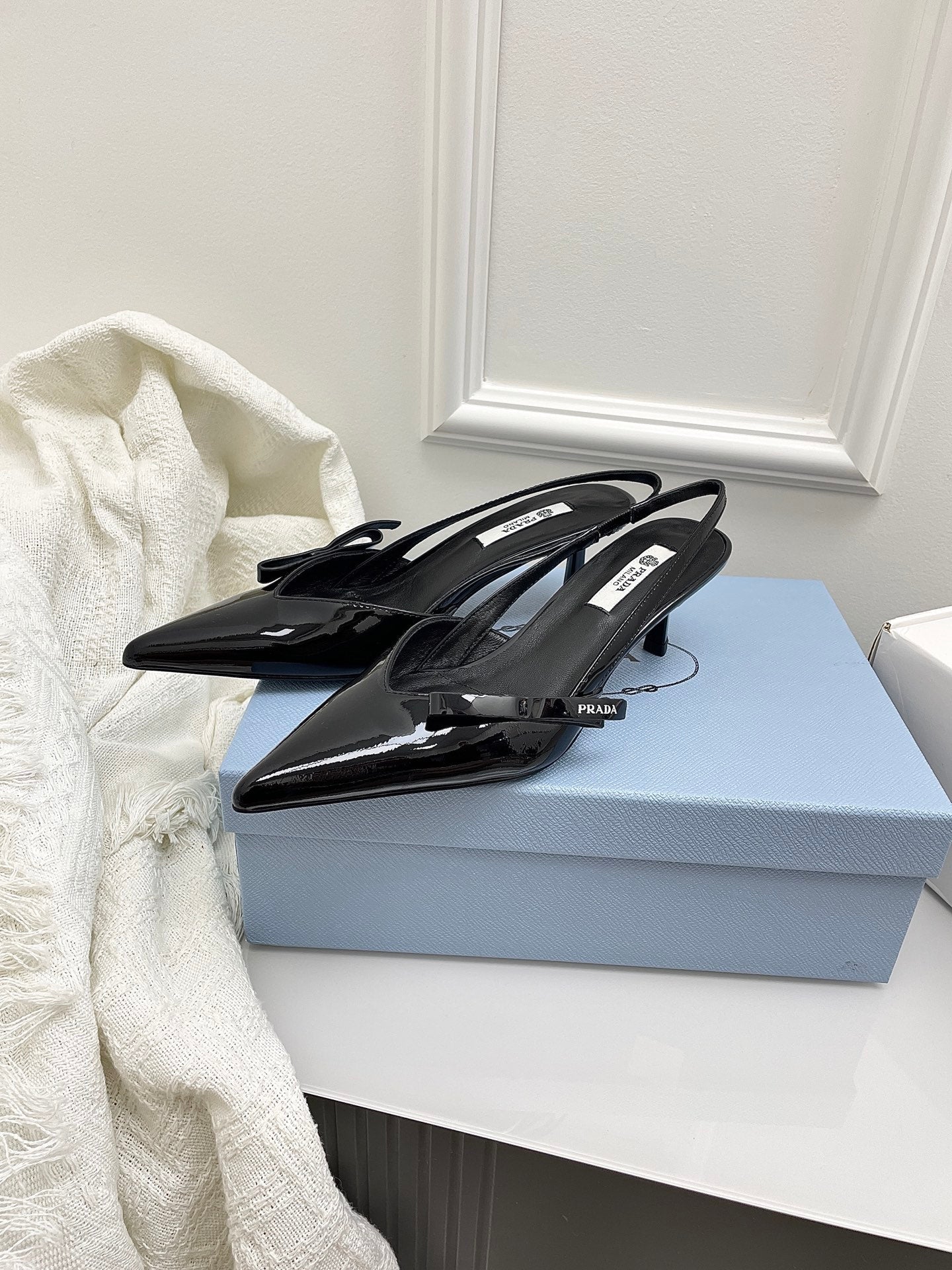 Prada 26s Slingback Black Patent Leather 726983
