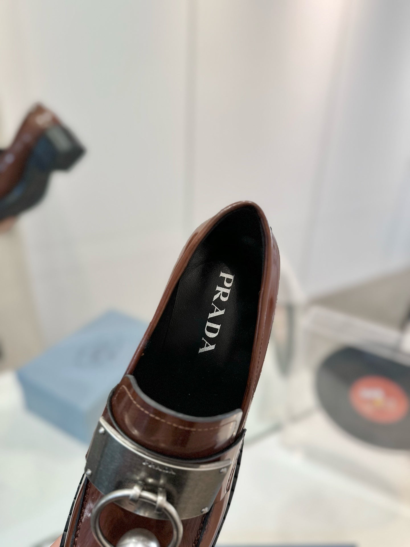 Prad 26s Ball Chain Loafers Brown Brushed Leather 941514