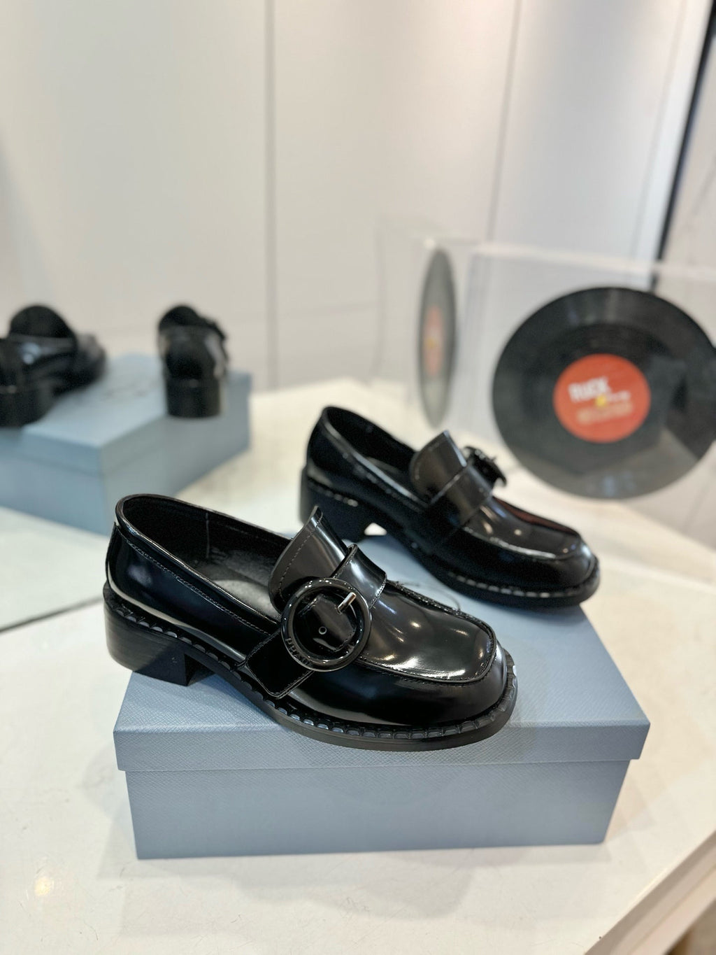 Prad 26s Heeled Loafers Black Brushed Leather 941519