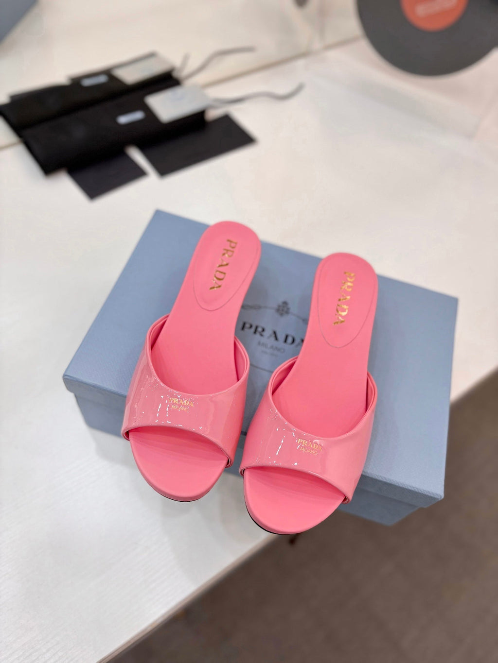 Pra Kitten Heel Sandals 4cm Pink Patent Leather 834582