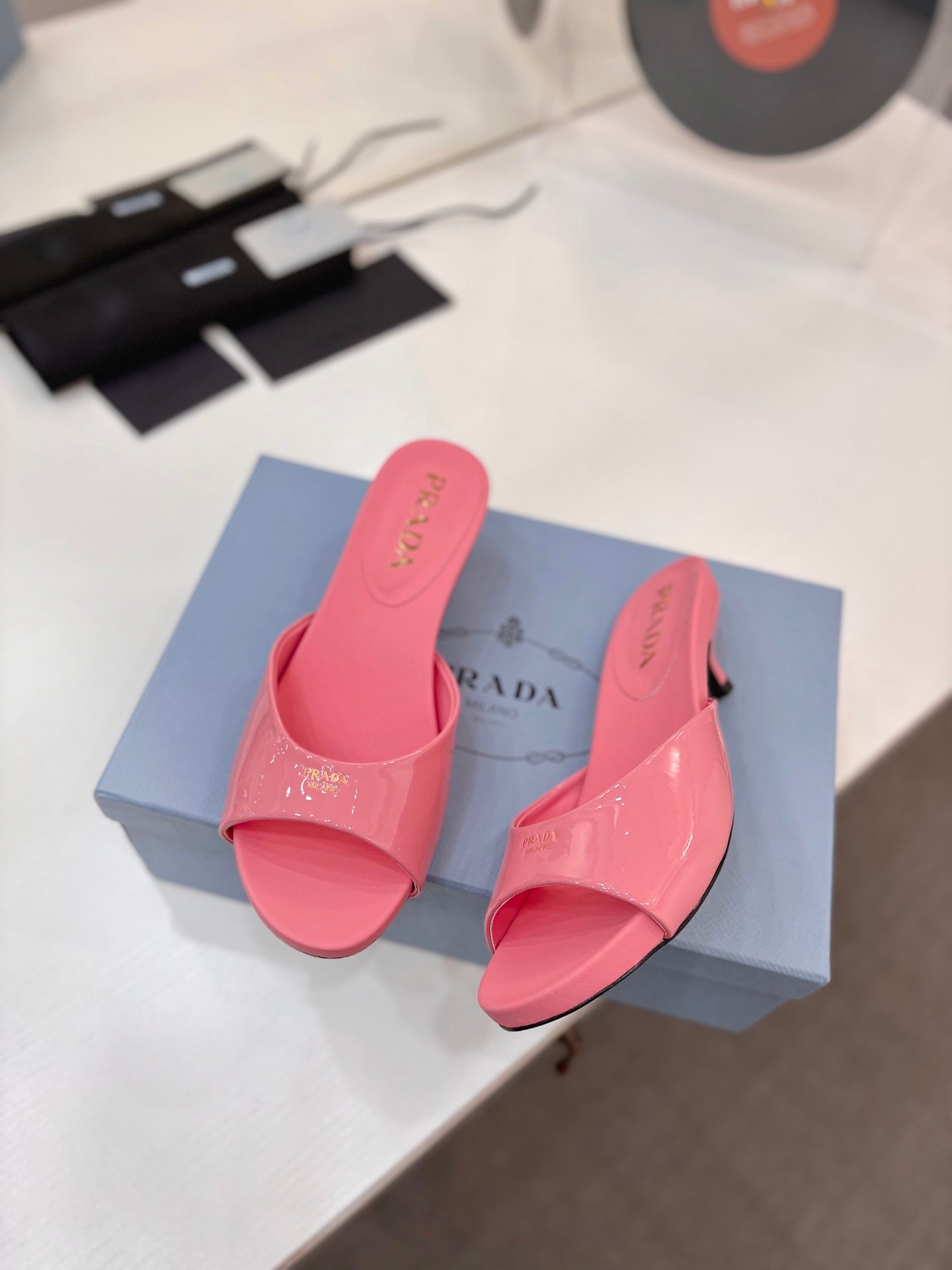 Pra Kitten Heel Sandals 4cm Pink Patent Leather 834582