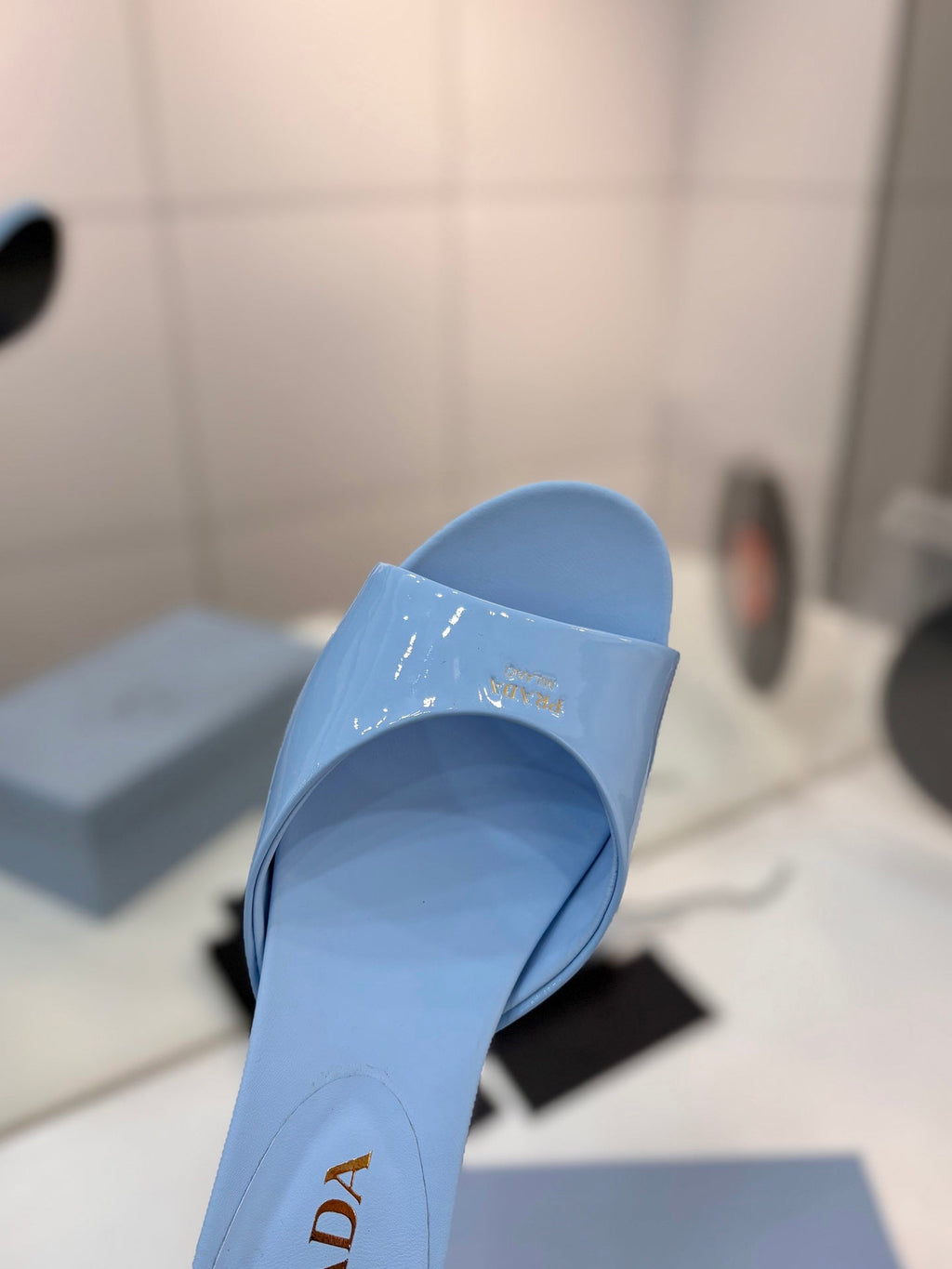 Pra Kitten Heel Sandals 4cm Light Blue Patent Leather 834599