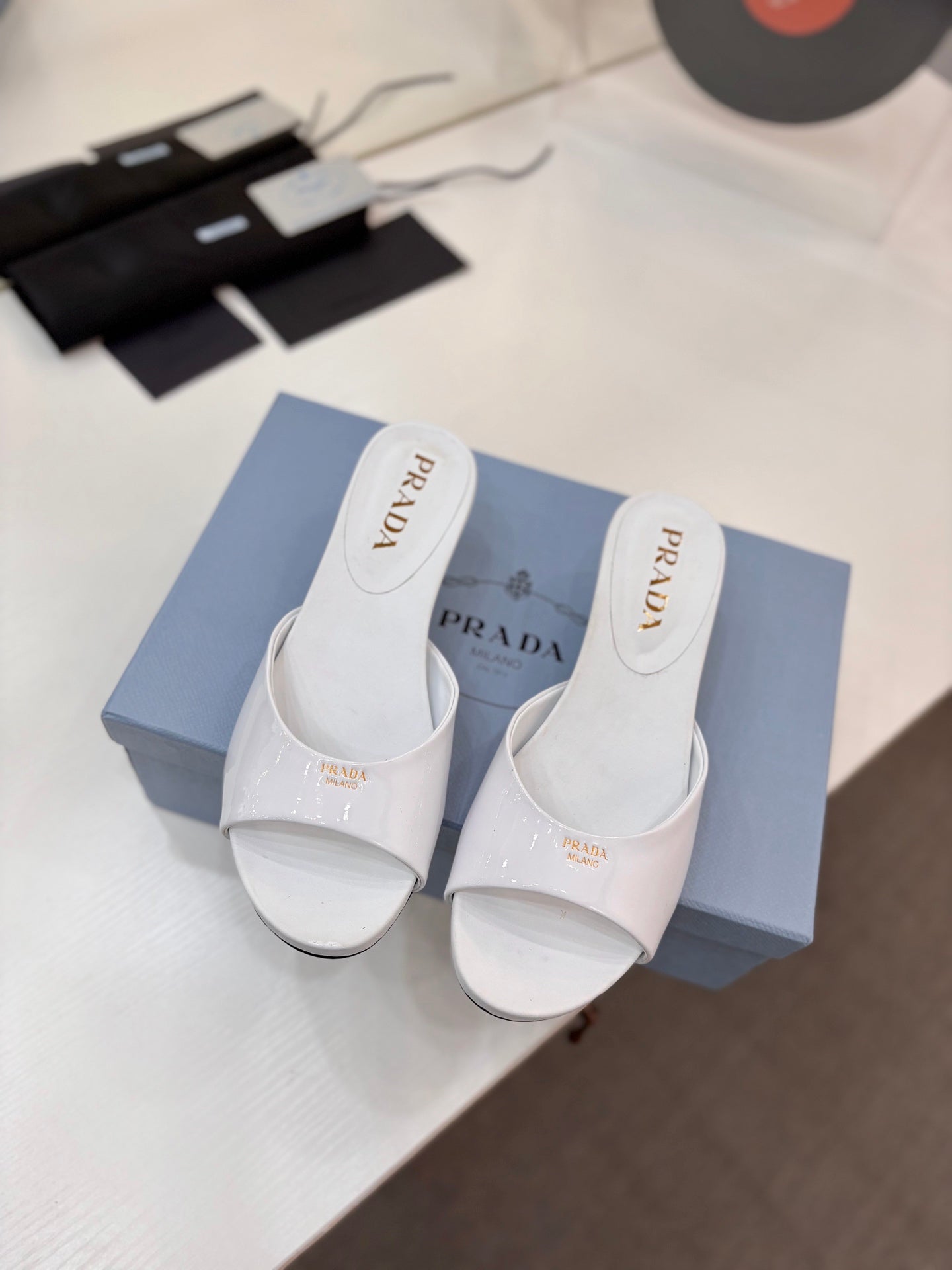 Pra Kitten Heel Sandals 4cm White Patent Leather 834600
