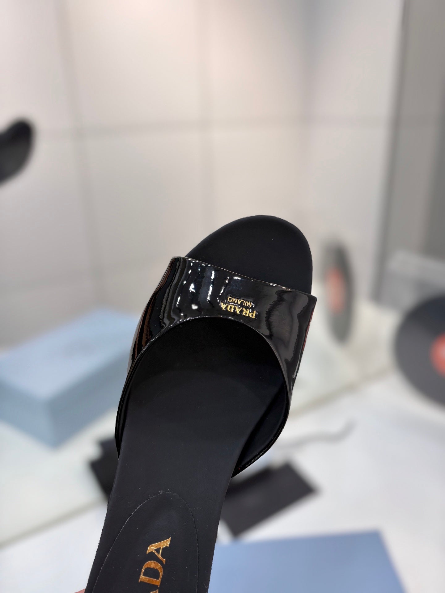 Pra Kitten Heel Sandals 4cm Black Patent Leather 834601